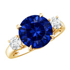 Brilliant Cut 4.5 Carat Lab Grown Blue Sapphire and Diamond Statement Engagement Ring AAAA - Rosec Jewels