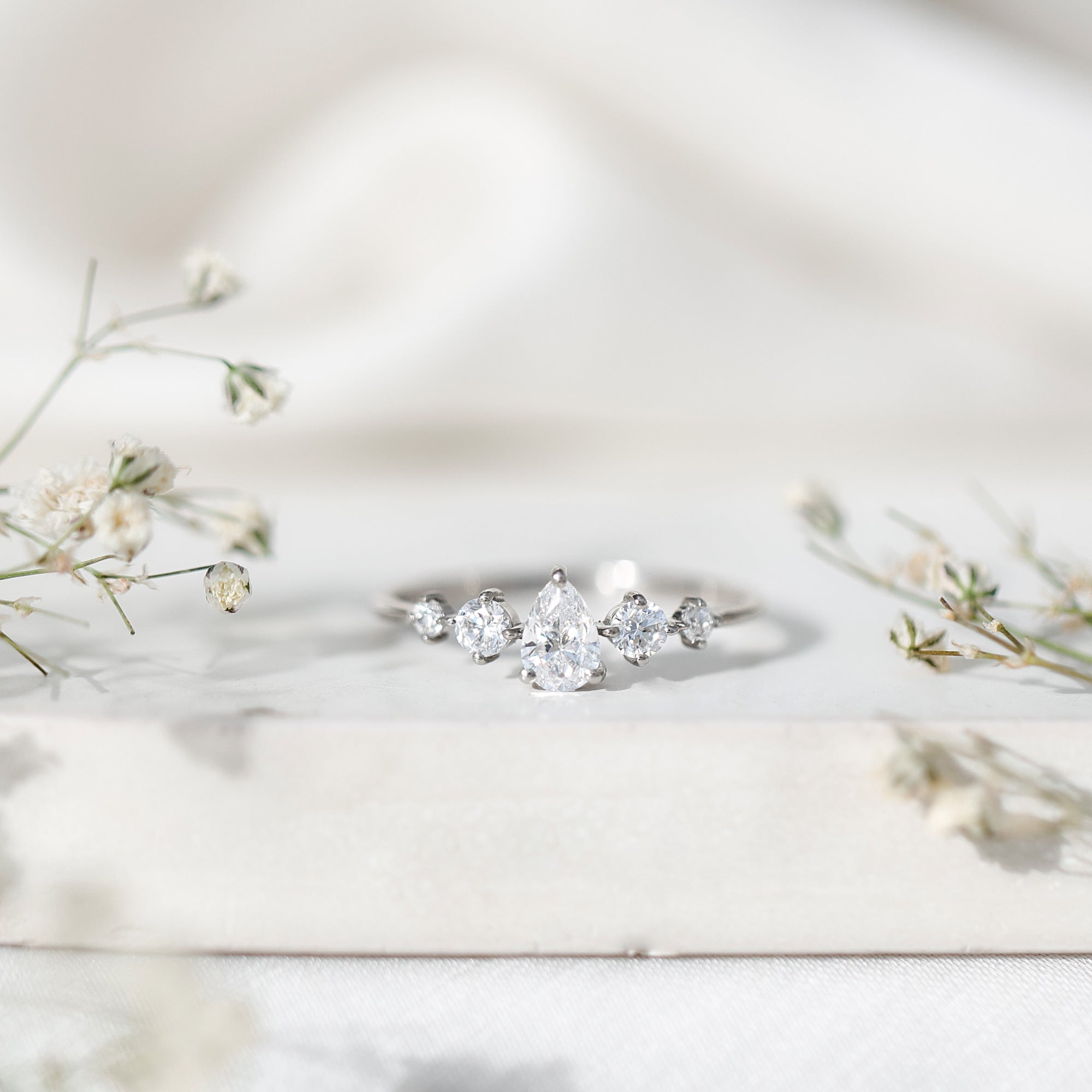 Rosec Jewels-Graduated Style Pear and Round Lab Grown Diamond Engagement Ring