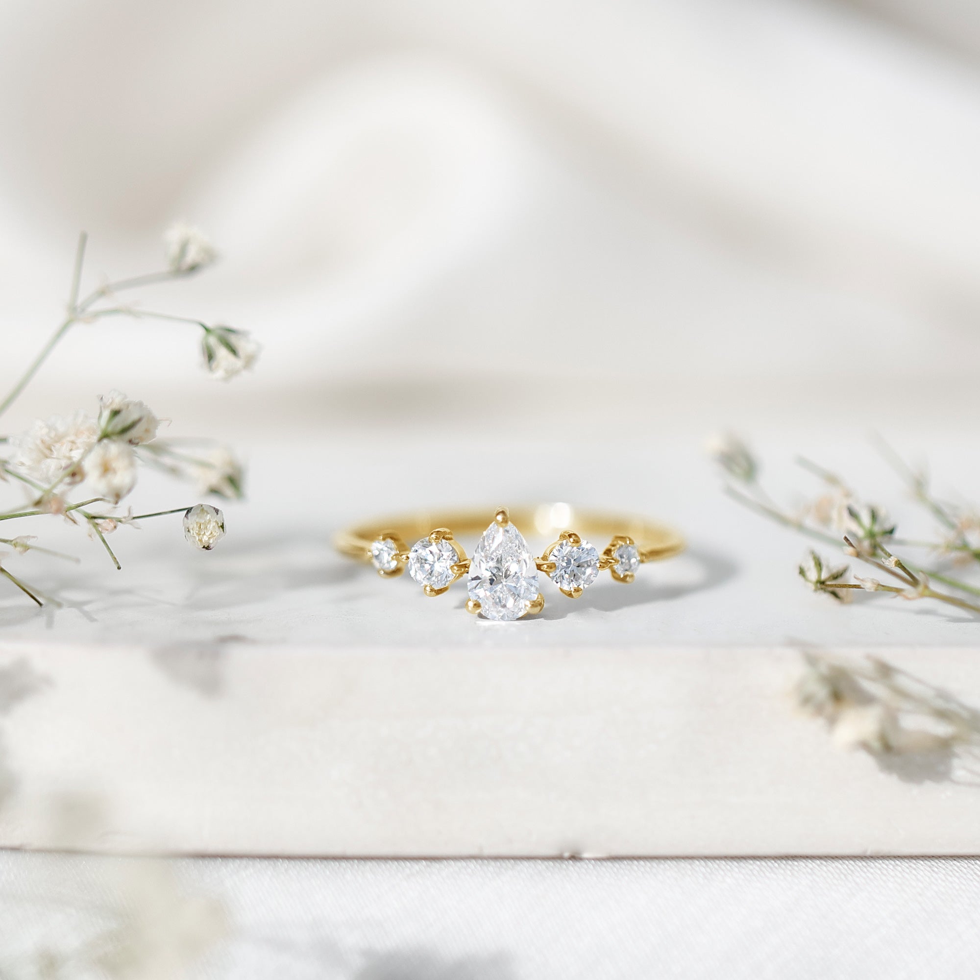 Rosec Jewels-Graduated Style Pear and Round Lab Grown Diamond Engagement Ring