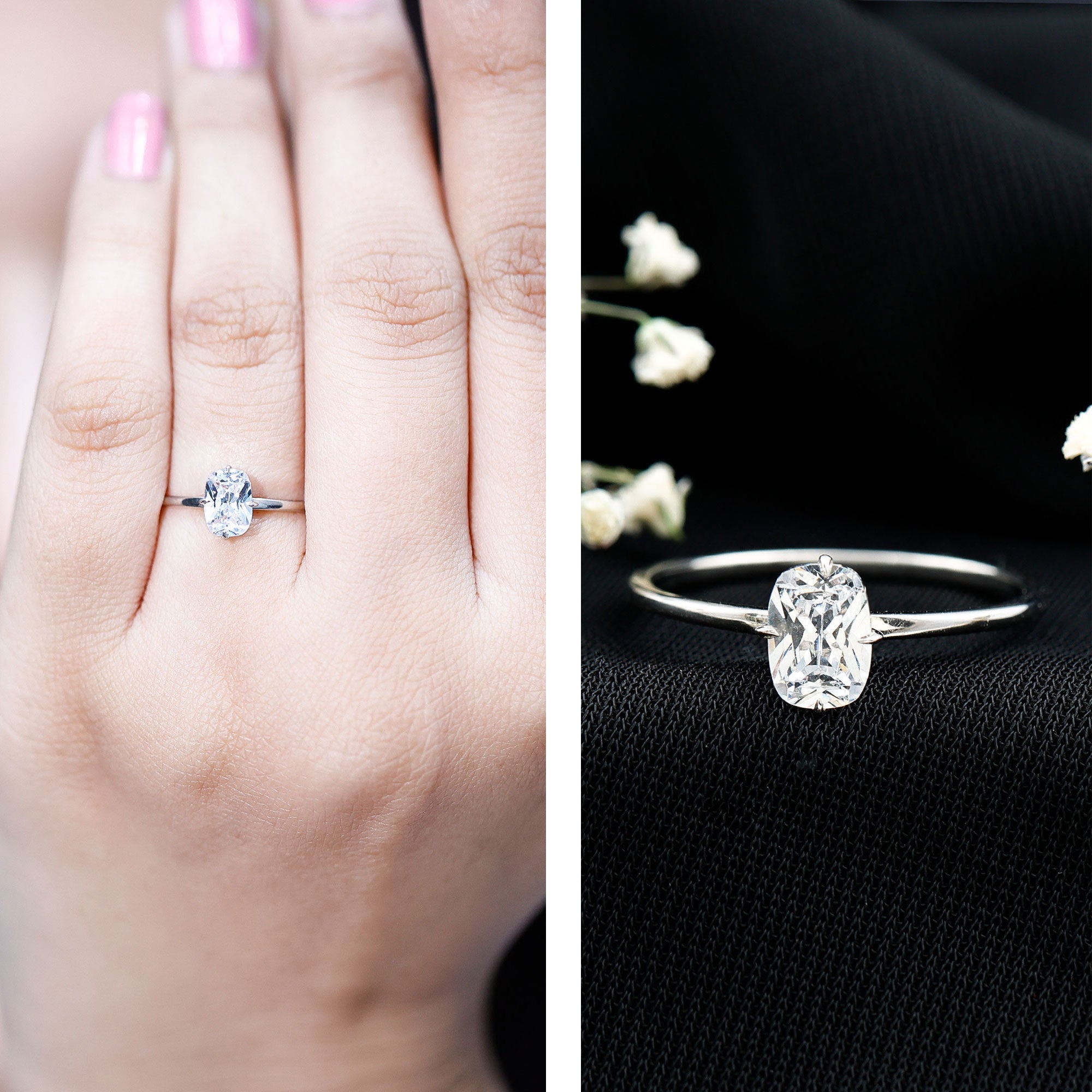 Rosec Jewels-Solitaire 1.2 Carat Elongated Cushion Cut Engagement Ring with Lab Grown Diamond