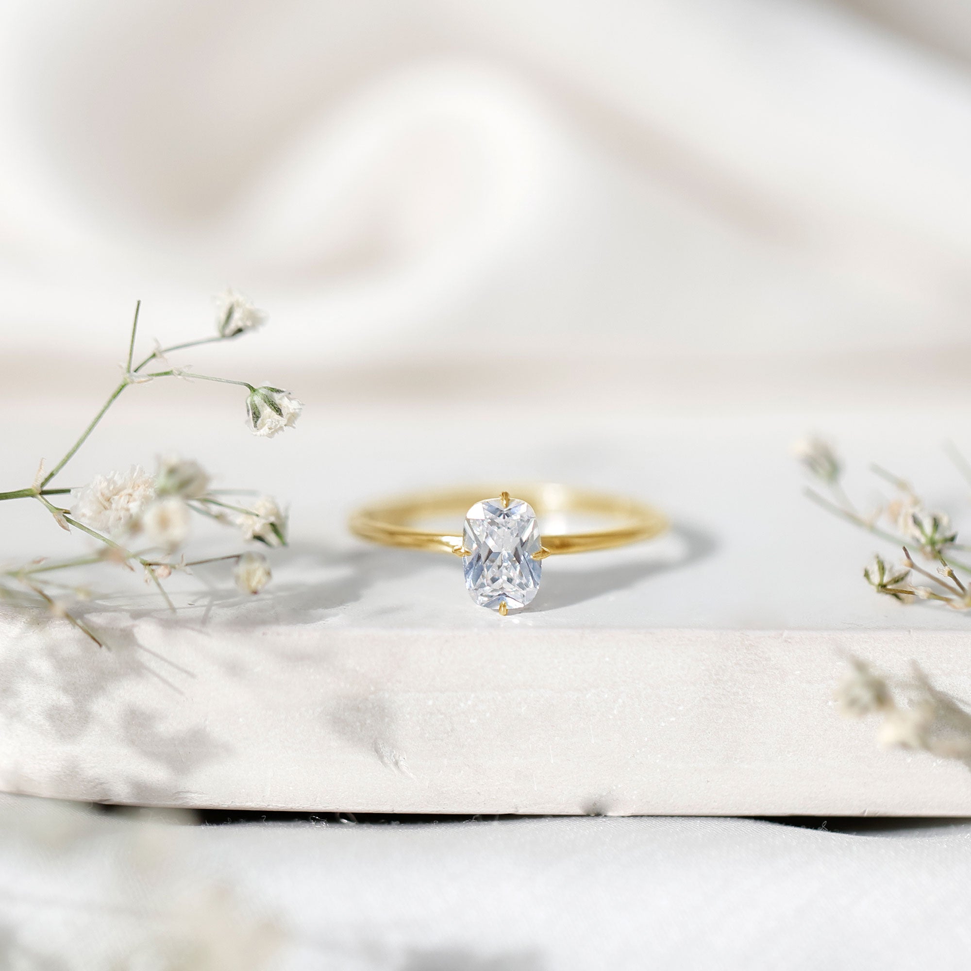 Rosec Jewels-Solitaire 1.2 Carat Elongated Cushion Cut Engagement Ring with Lab Grown Diamond