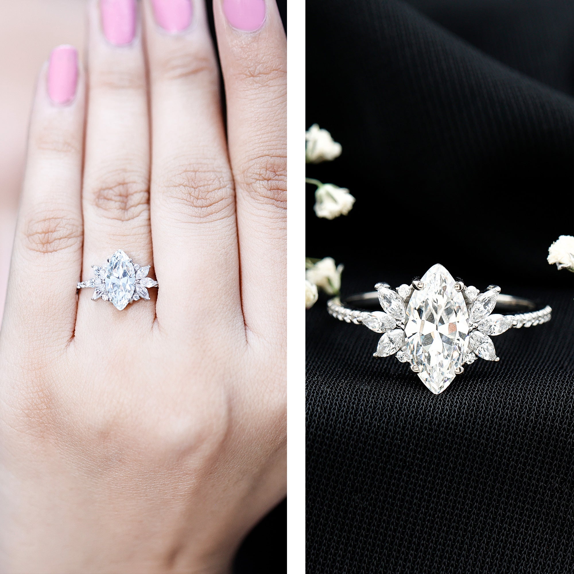 Rosec Jewels-Marquise Cut Lab Created Diamond 2 Carat Engagement Ring for Women