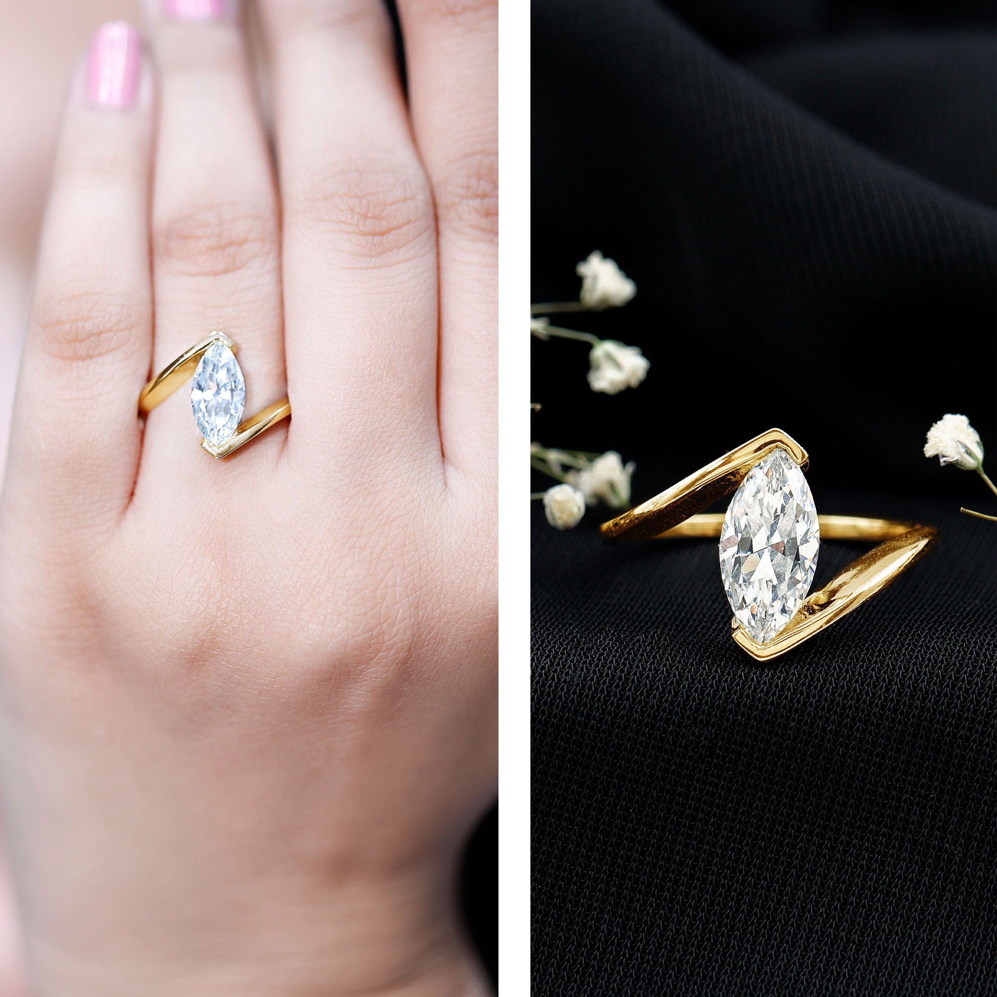 Rosec Jewels-Marquise Cut 2 Carat Lab Grown Diamond Engagement Ring
