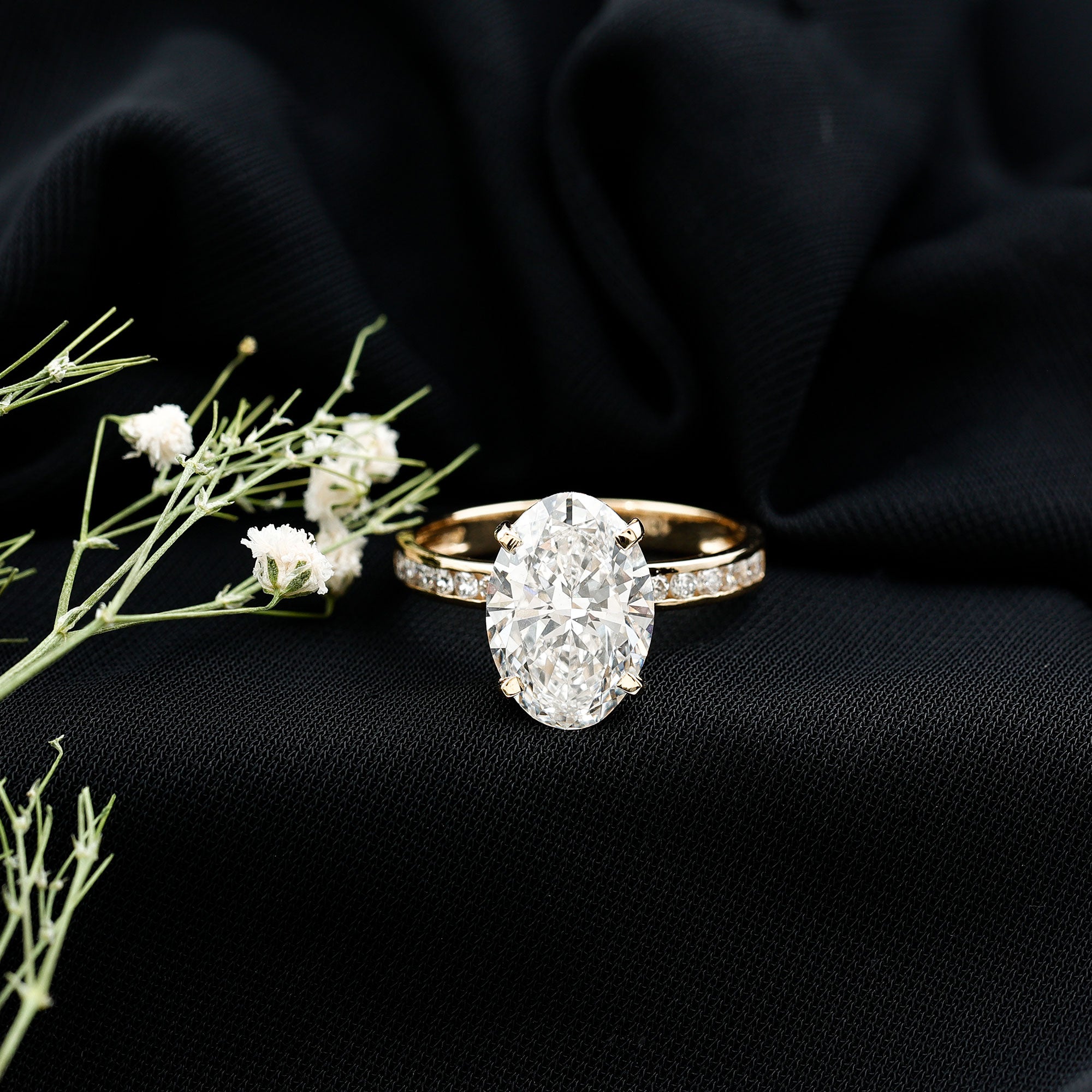 Oval Cut 5 Carat Lab Grown Diamond Big Engagement Ring with IGI Certificate Lab - ( E-VS1 ) - Rosec Jewels