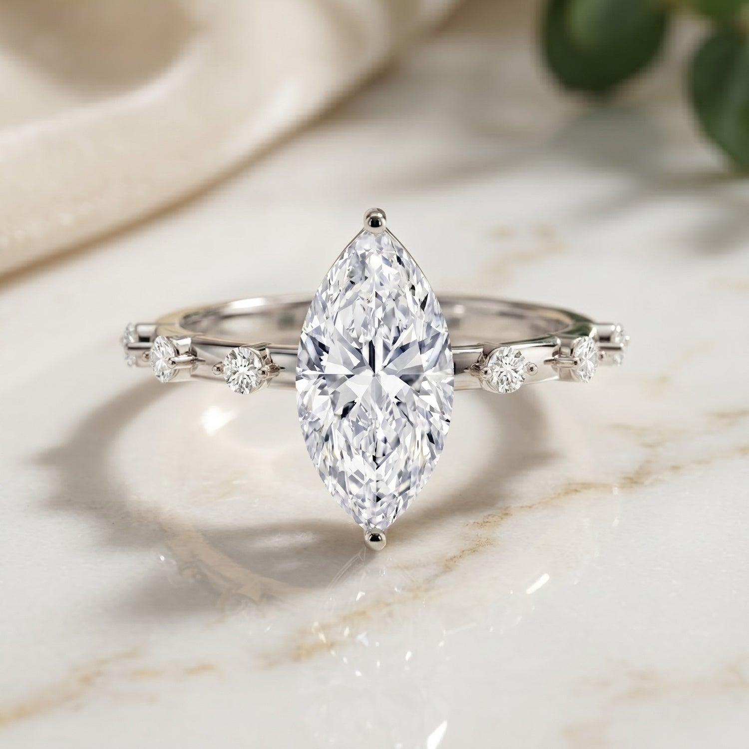 Solitaire 2 Carat Lab Created Diamond Marquise Engagement Ring IGI Certified Lab - ( E-VS1 ) - Rosec Jewels