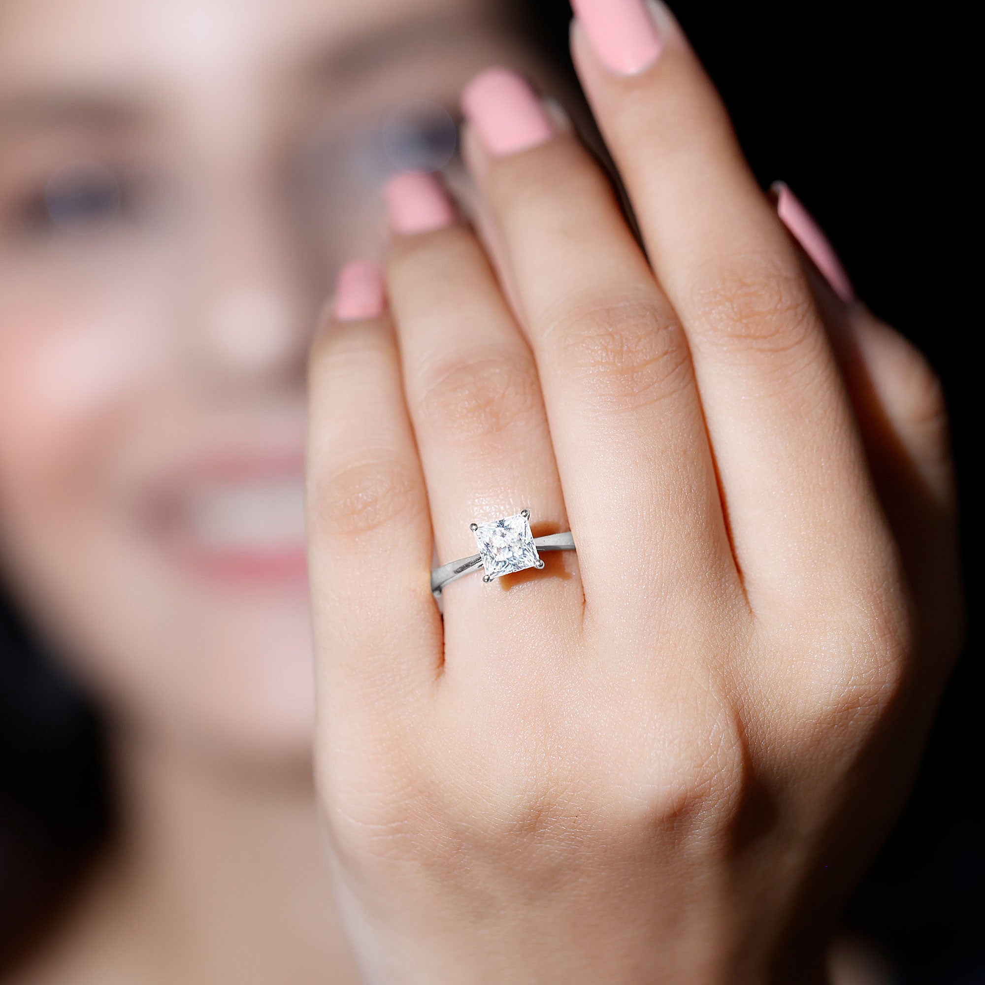 Solitaire 2 Carat Lab Created Diamond Princess Cut Engagement Ring IGI Certified Lab - ( EF-VS ) - Rosec Jewels