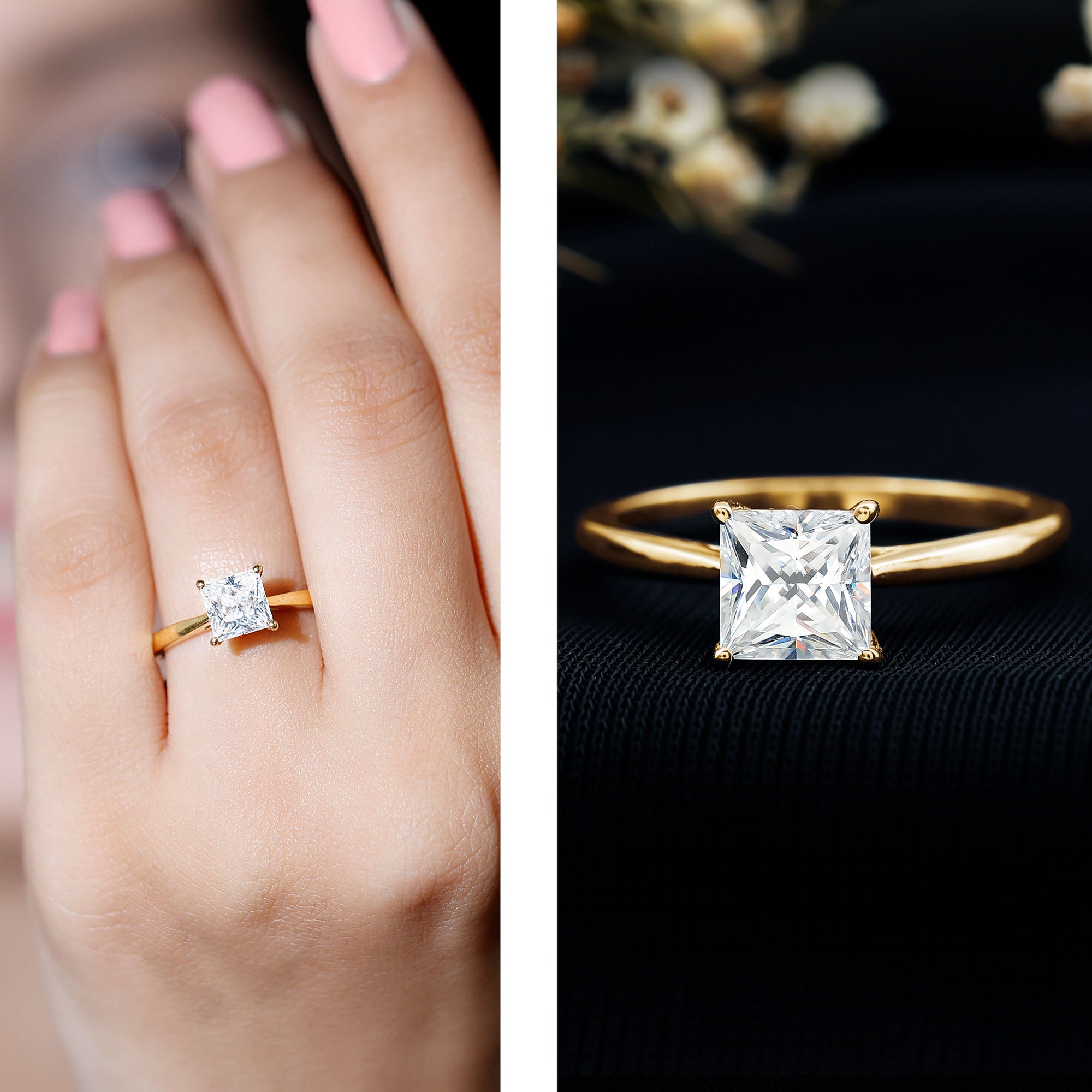 Solitaire 2 Carat Lab Created Diamond Princess Cut Engagement Ring IGI Certified Lab - ( EF-VS ) - Rosec Jewels