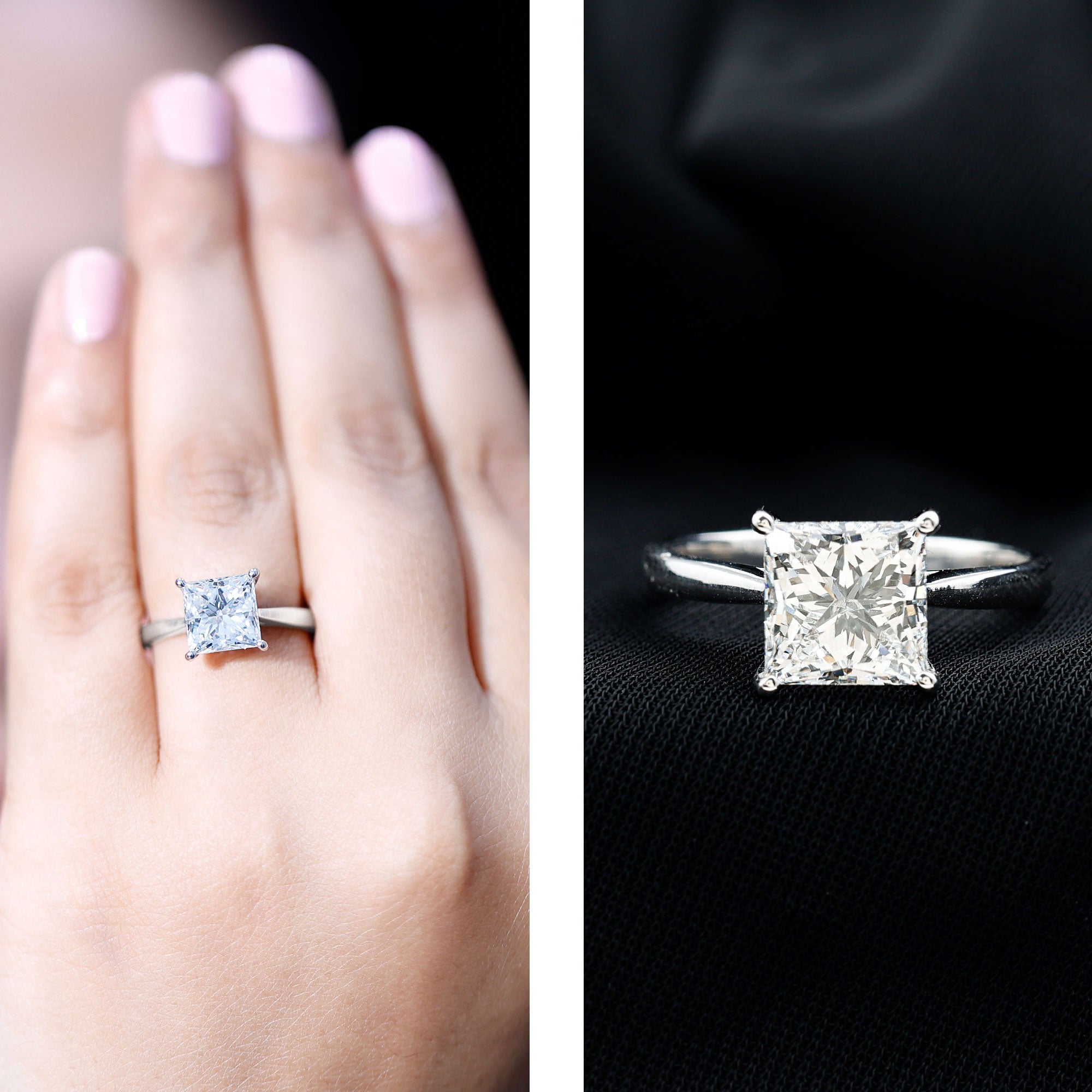 IGI Certified Lab Grown 3 Carat Diamond Princess Cut Engagement Ring Solitaire Lab - ( E-VS1 ) - Rosec Jewels