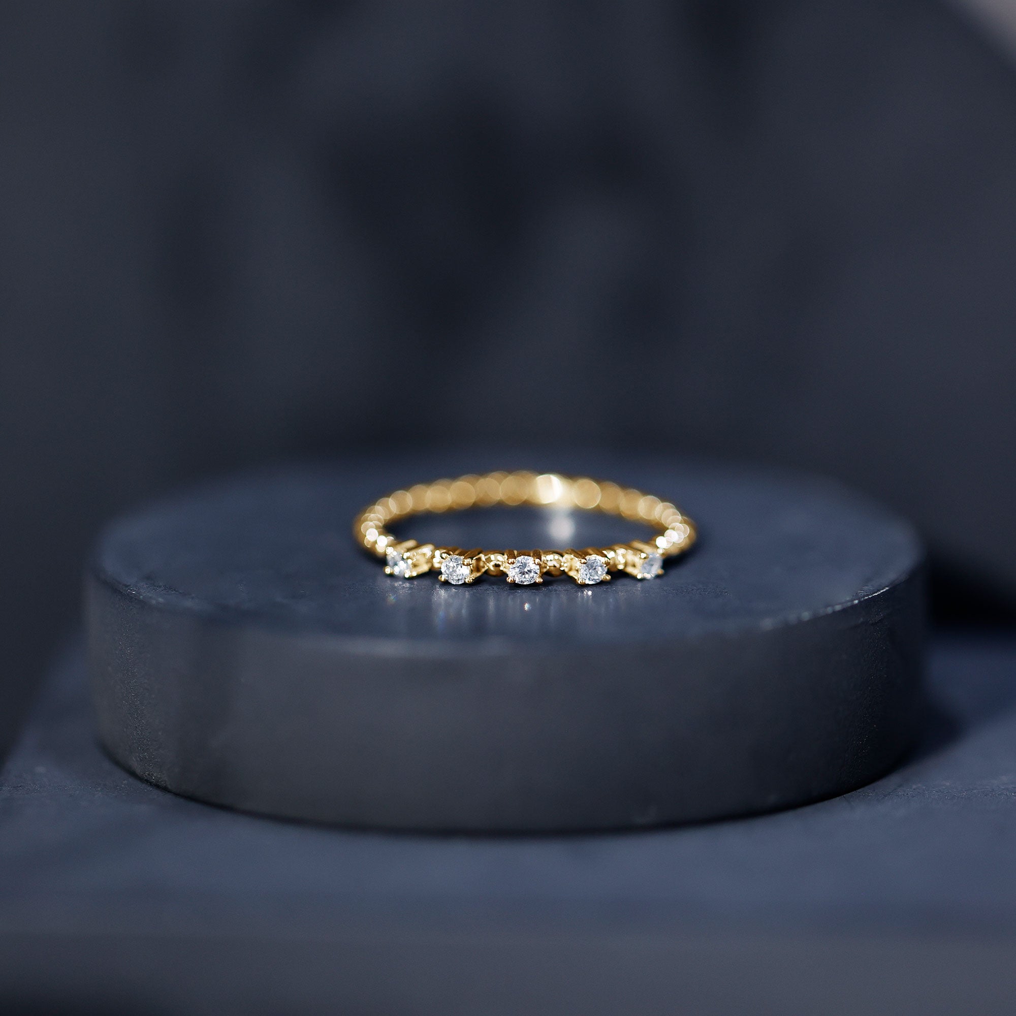 Rosec Jewels-Minimalist Lab Grown Diamond Stacking Ring with Beaded Detail