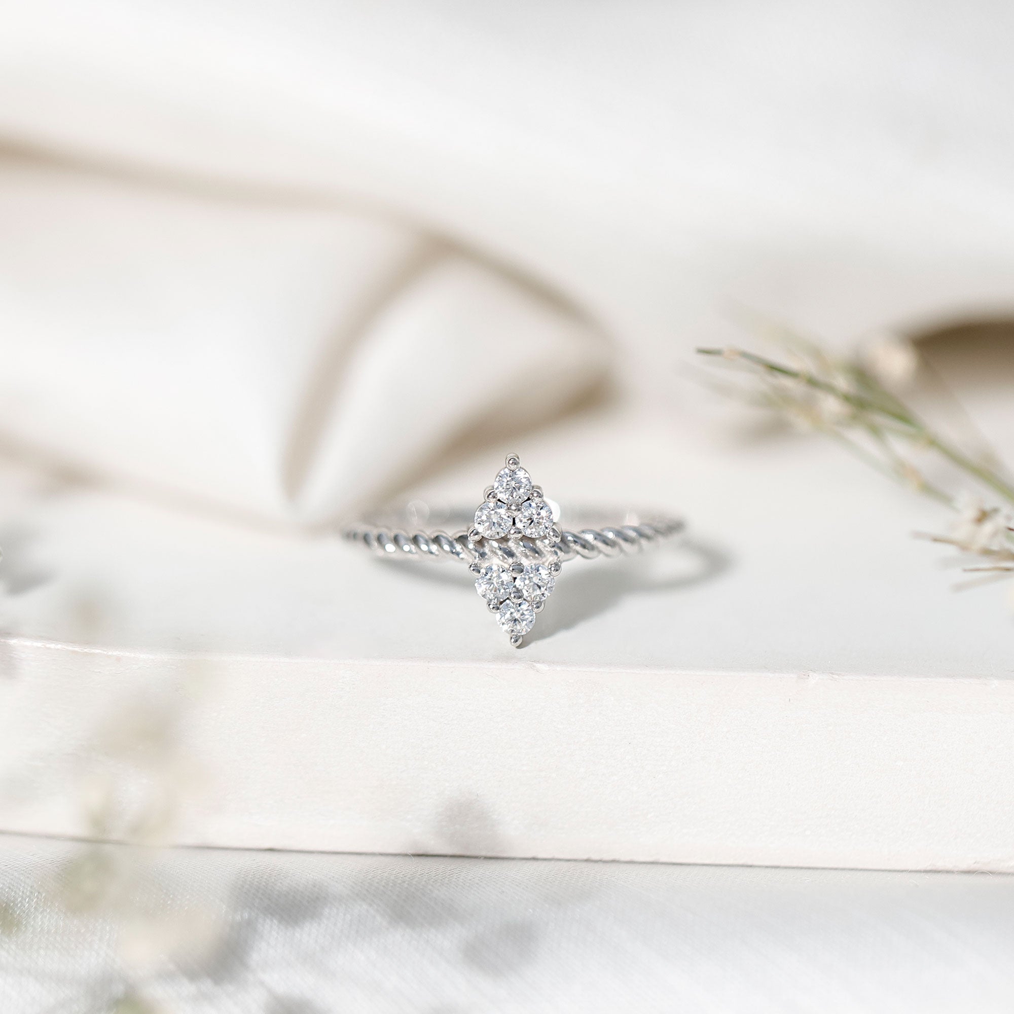 Rosec Jewels-Twin Triangle Lab Grown Diamond Engagement Ring with Twisted Band