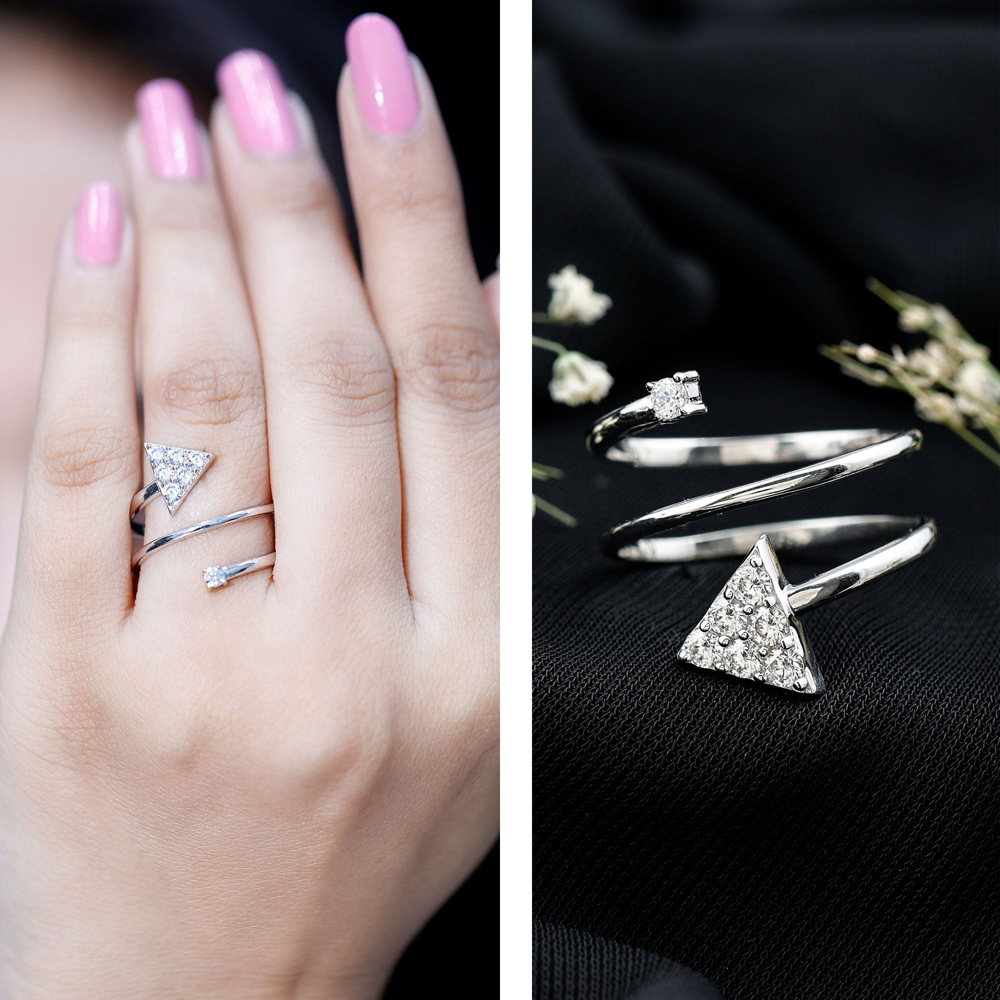 Rosec Jewels-Arrow Shape Spiral Lab Created Diamond Wrap Ring with Certificate