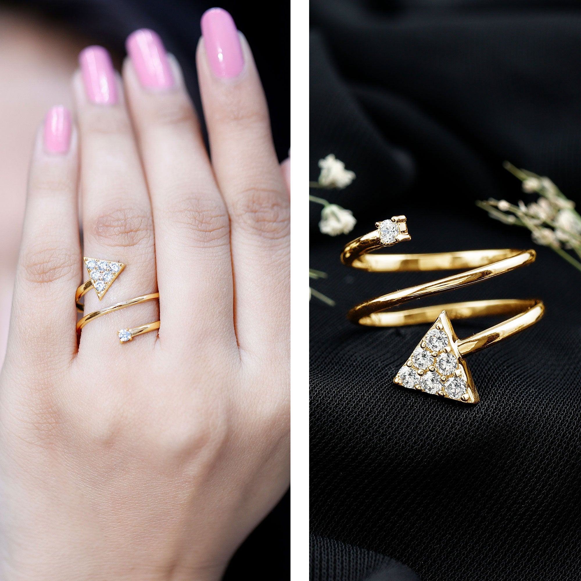Rosec Jewels-Arrow Shape Spiral Lab Created Diamond Wrap Ring with Certificate