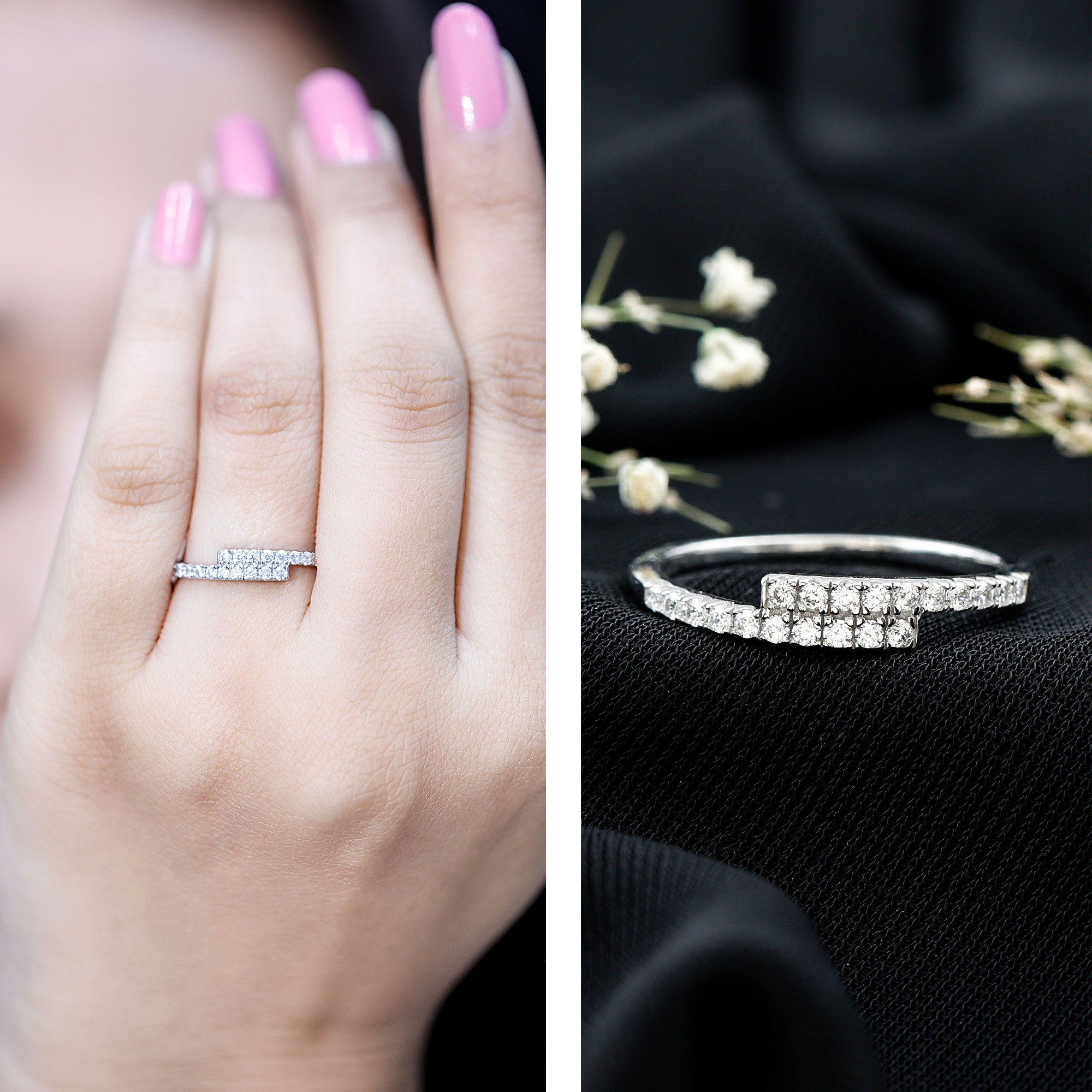 Rosec Jewels-Lab Grown Diamond Half Eternity Stackable Ring in Bypass Style