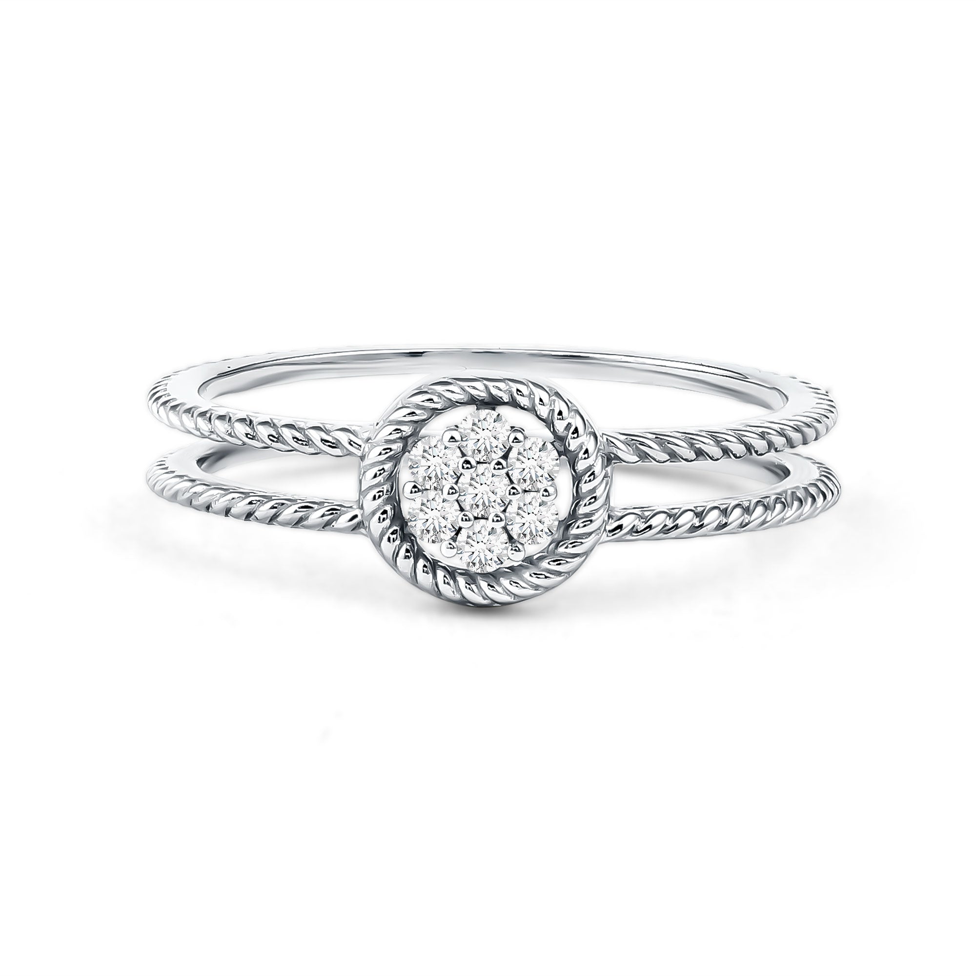 Rosec Jewels-Certified Lab Grown Diamond Flower Promise Ring with Double Band Shank