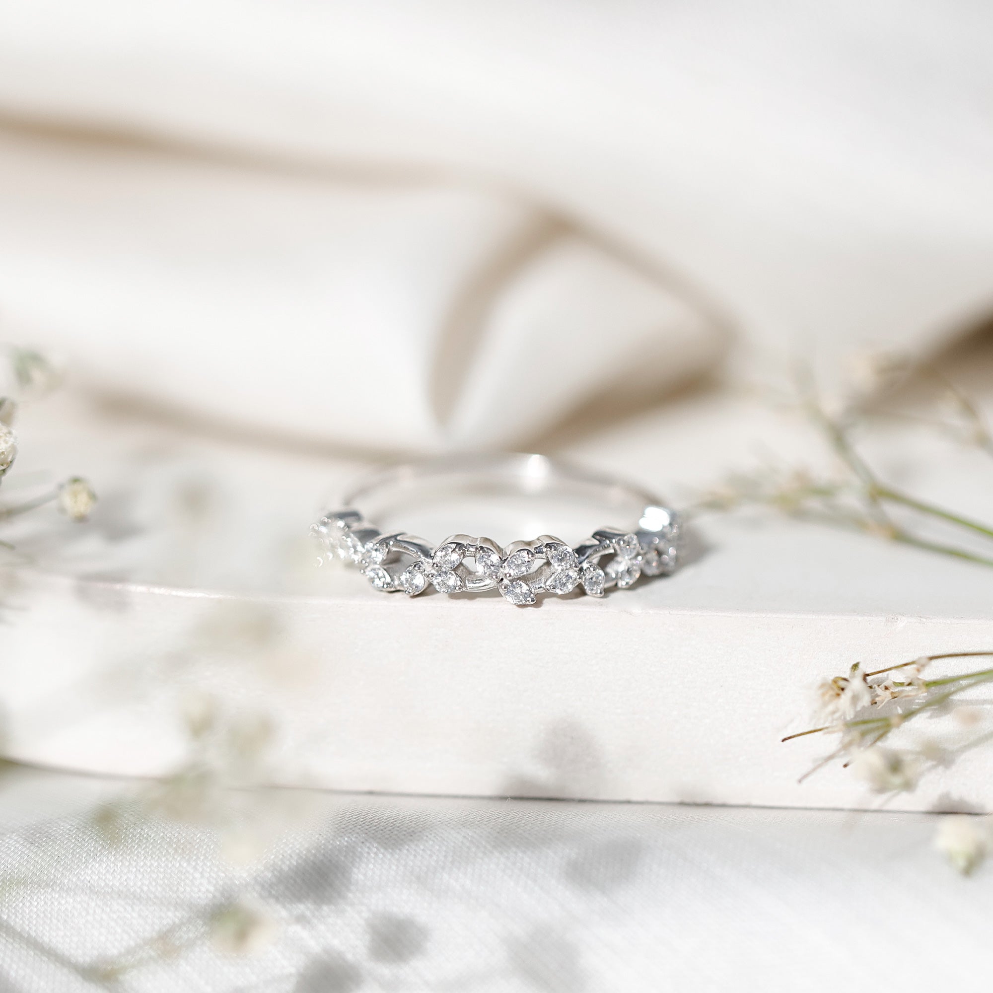 Lab Grown Diamond Leaf Half Eternity Ring with Certificate Lab - ( EF-VS ) - Rosec Jewels