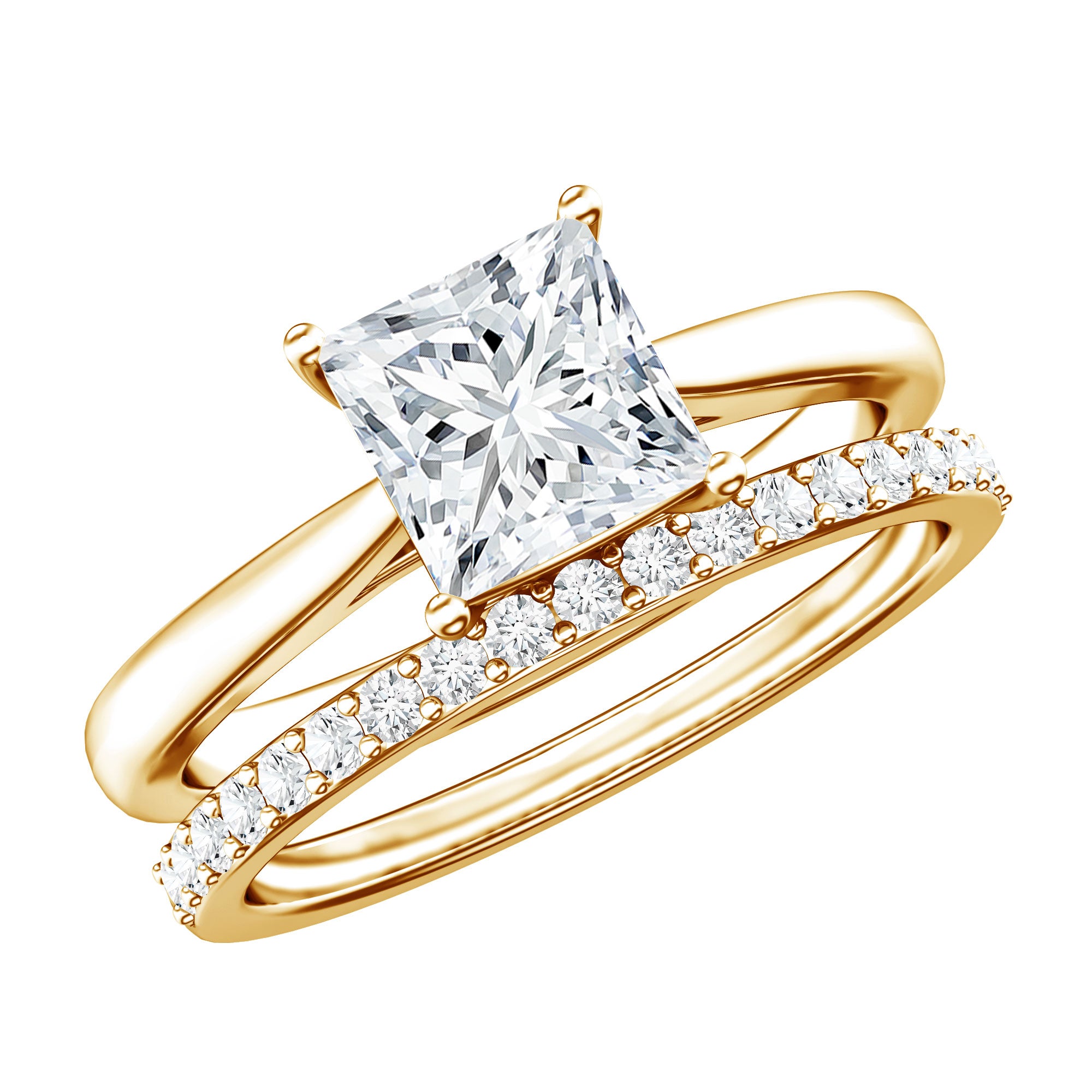 Rosec Jewels-IGI Certified 1 Carat Princess Cut Lab Grown Diamond Solitaire Bridal Ring Set