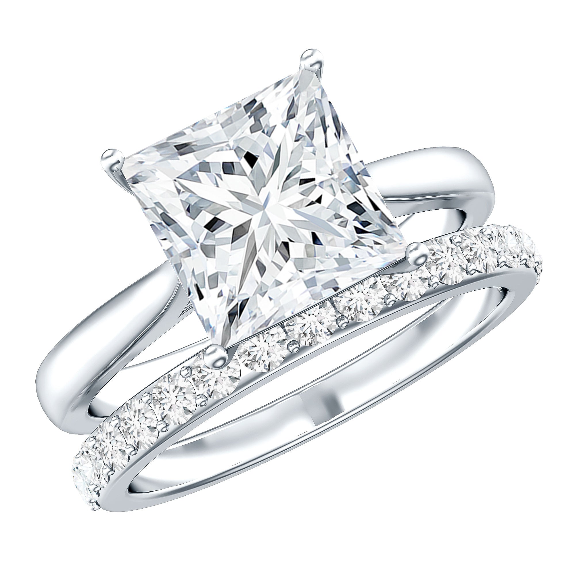 Rosec Jewels-IGI Certified 2 Carat Lab Grown Diamond Princess Cut Engagement Ring With Wedding Band