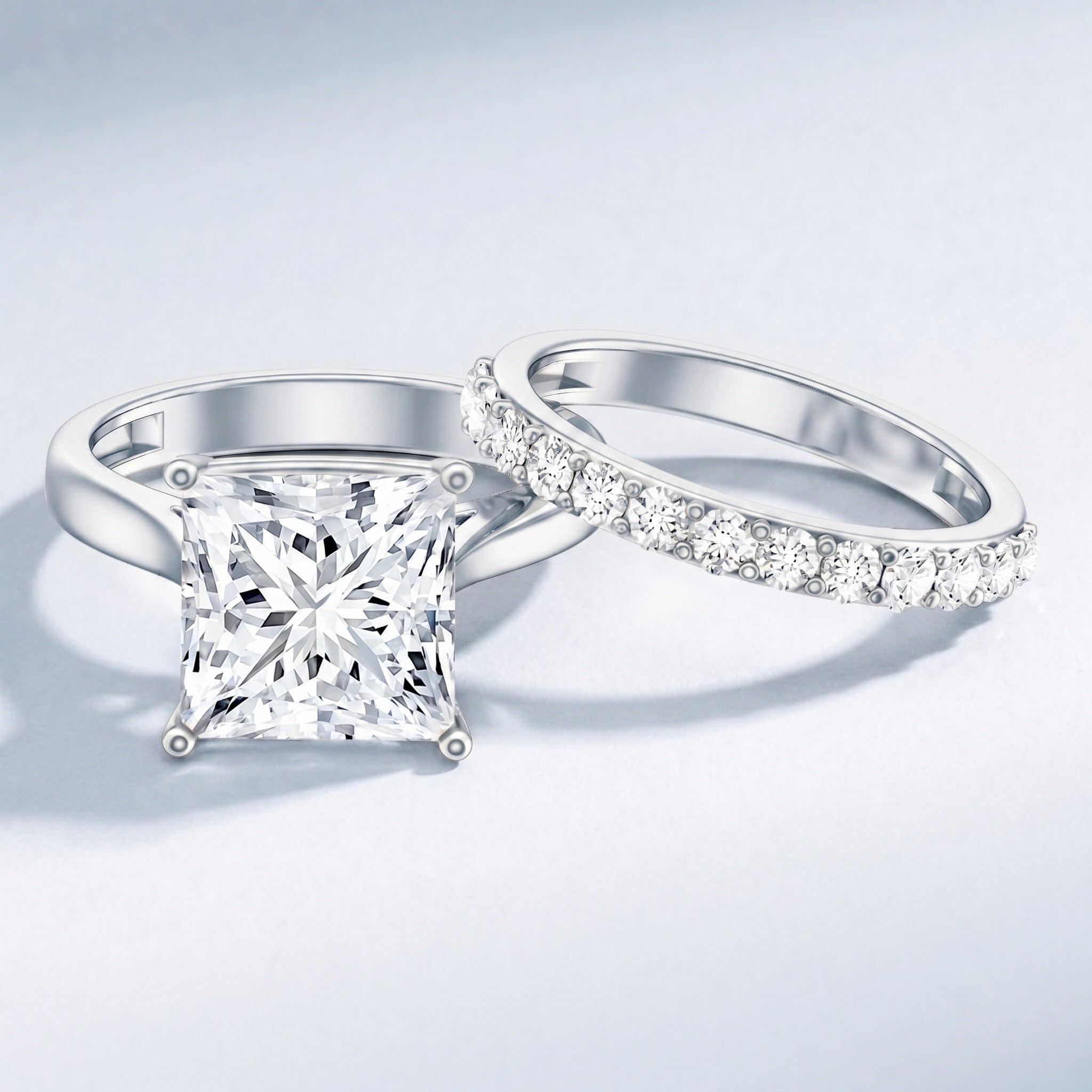 IGI Certified 4 Carat Princess Cut Lab Grown Diamond Solitaire Wedding Ring Set Lab - ( E-VS1 ) - Rosec Jewels