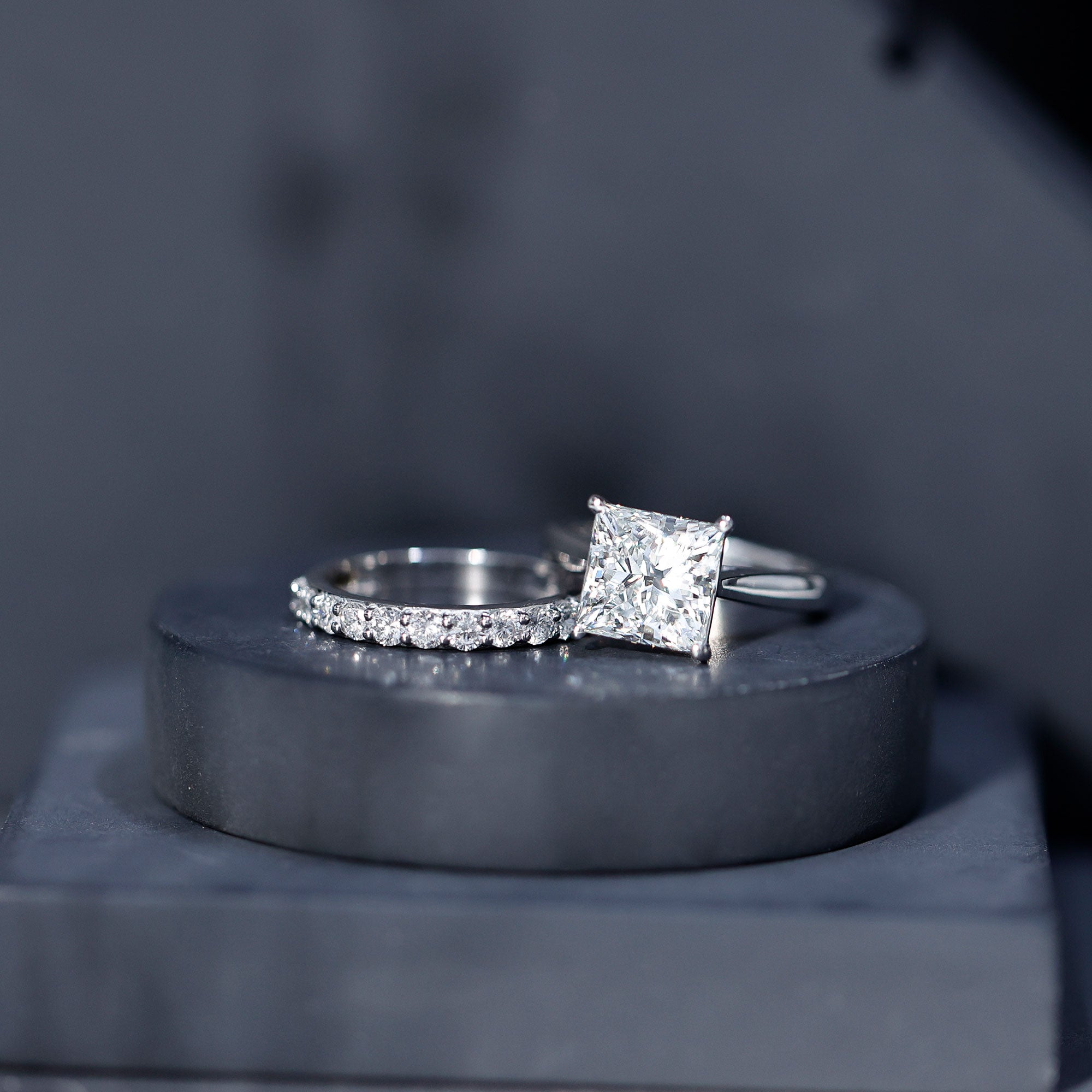 IGI Certified 4 Carat Princess Cut Lab Grown Diamond Solitaire Wedding Ring Set Lab - ( E-VS1 ) - Rosec Jewels