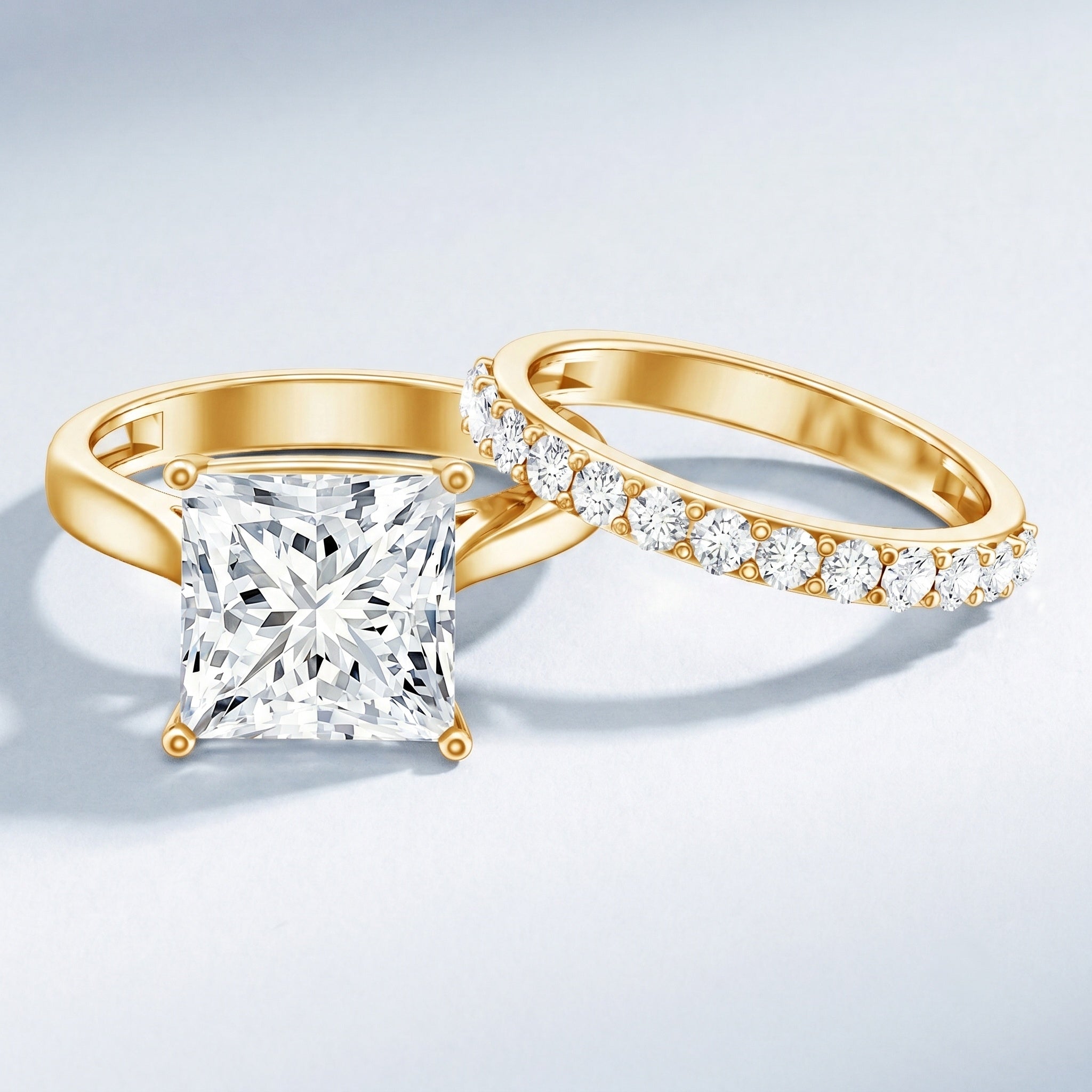 IGI Certified 4 Carat Princess Cut Lab Grown Diamond Solitaire Wedding Ring Set Lab - ( E-VS1 ) - Rosec Jewels