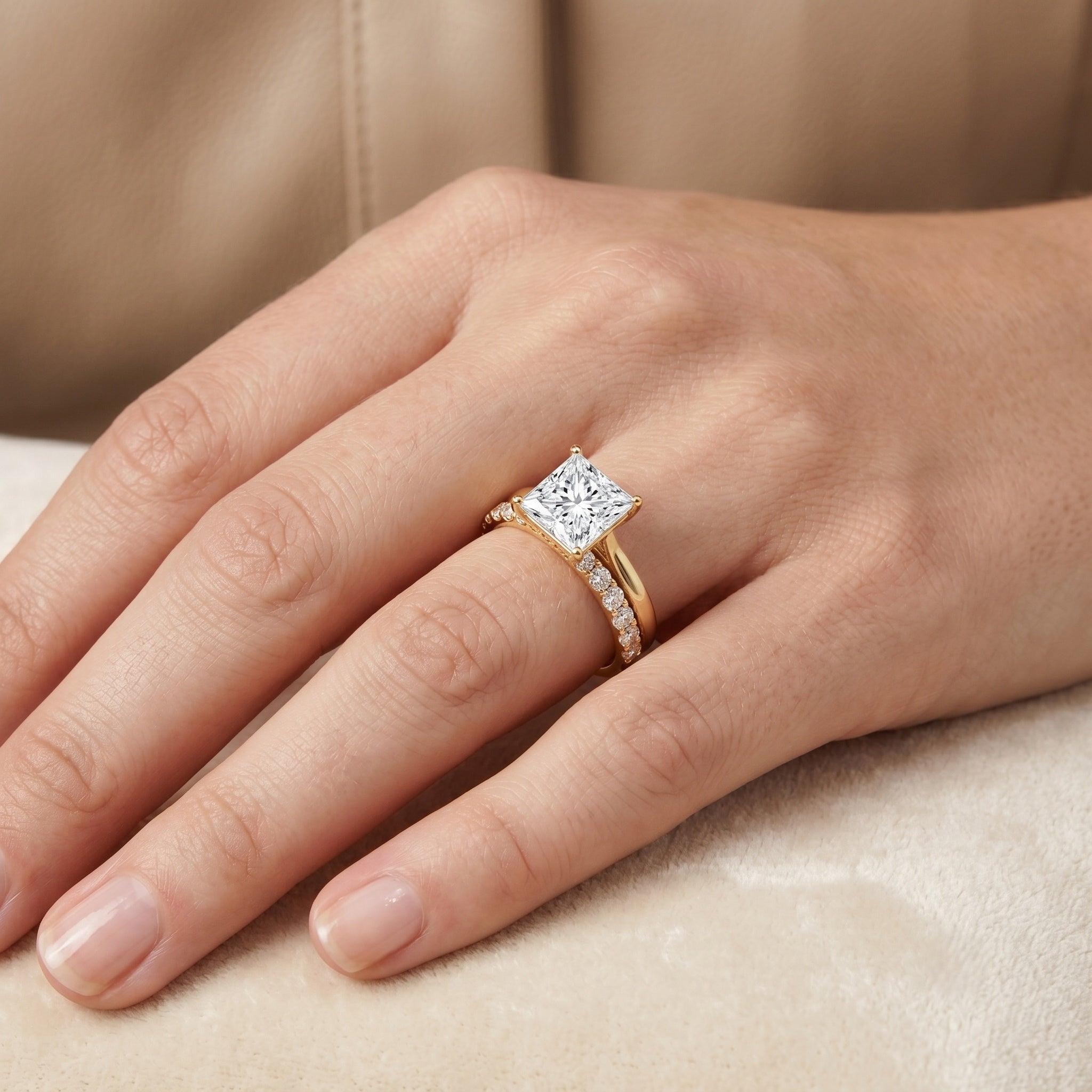 IGI Certified 4 Carat Princess Cut Lab Grown Diamond Solitaire Wedding Ring Set Lab - ( E-VS1 ) - Rosec Jewels