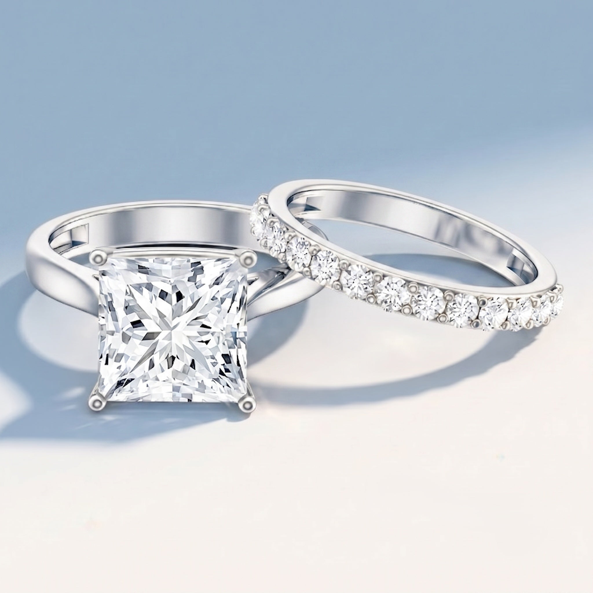 5 Carat Huge Lab Grown Diamond Princess Cut Engagement Ring Set with IGI Certificate Lab - ( E-VS1 ) - Rosec Jewels