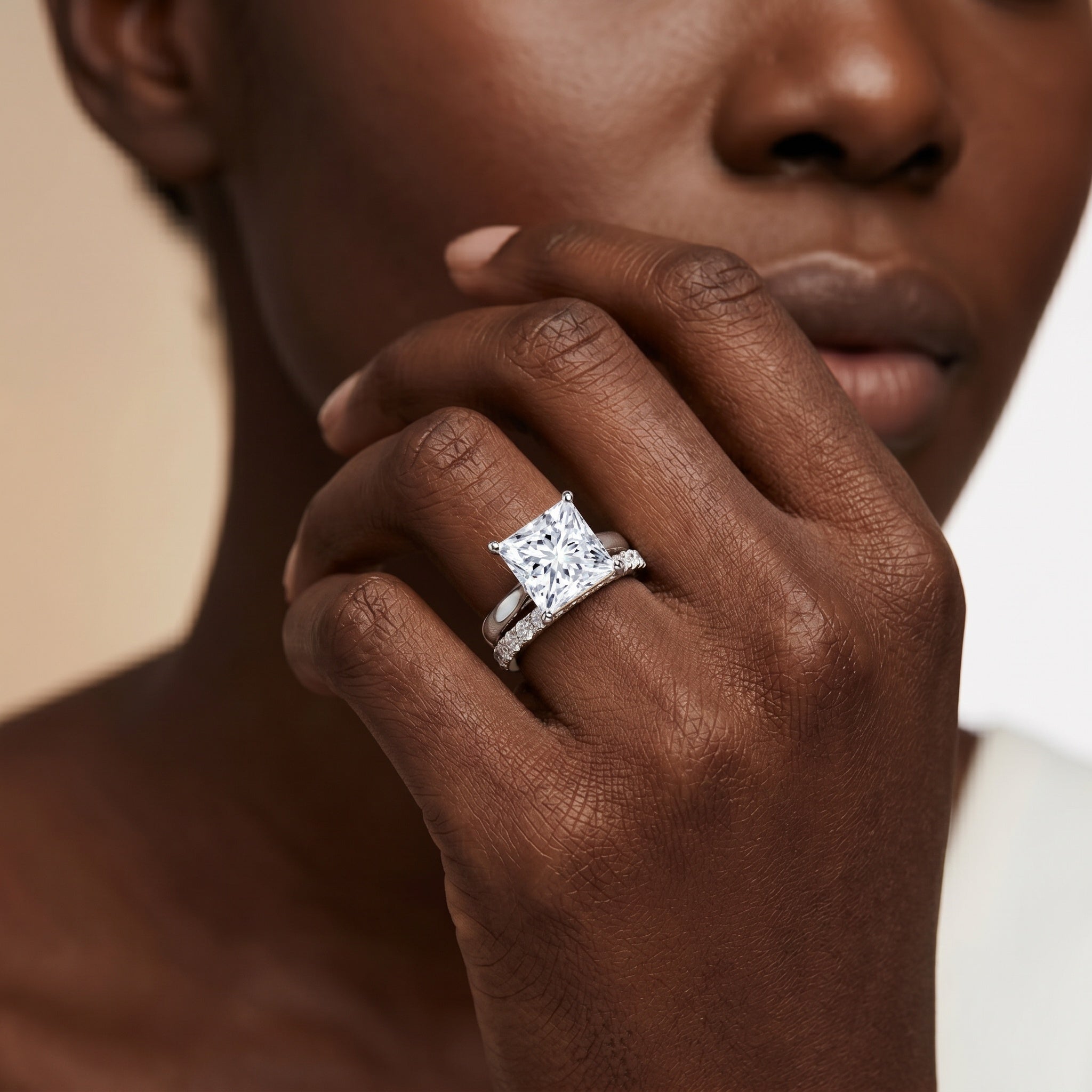 5 Carat Huge Lab Grown Diamond Princess Cut Engagement Ring Set with IGI Certificate Lab - ( E-VS1 ) - Rosec Jewels