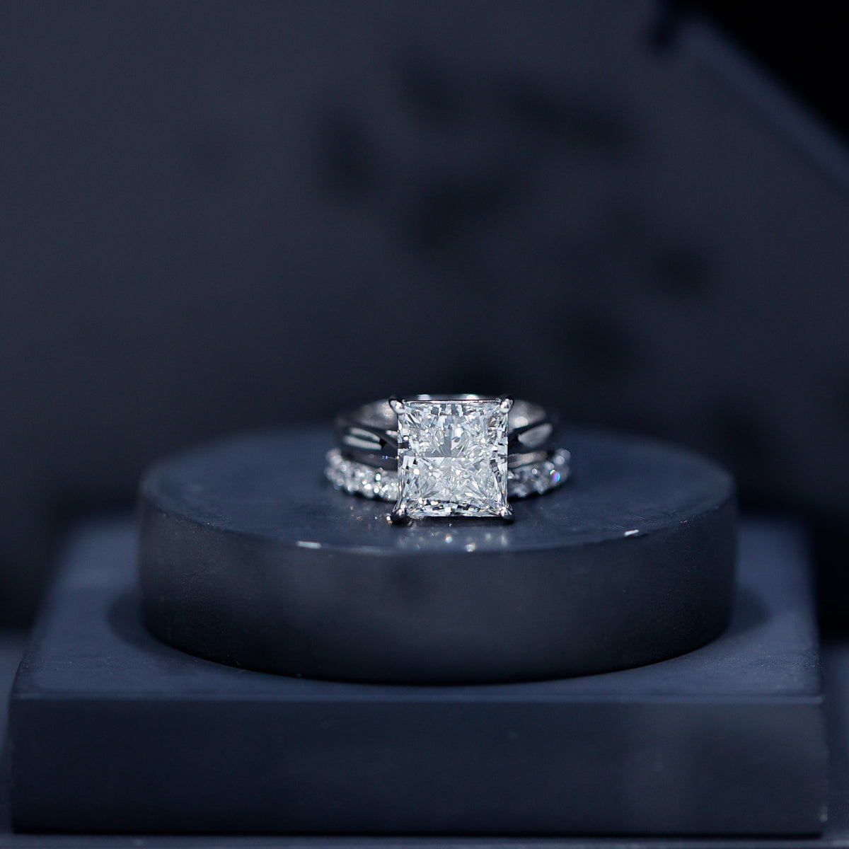 5 Carat Huge Lab Grown Diamond Princess Cut Engagement Ring Set with IGI Certificate Lab - ( E-VS1 ) - Rosec Jewels