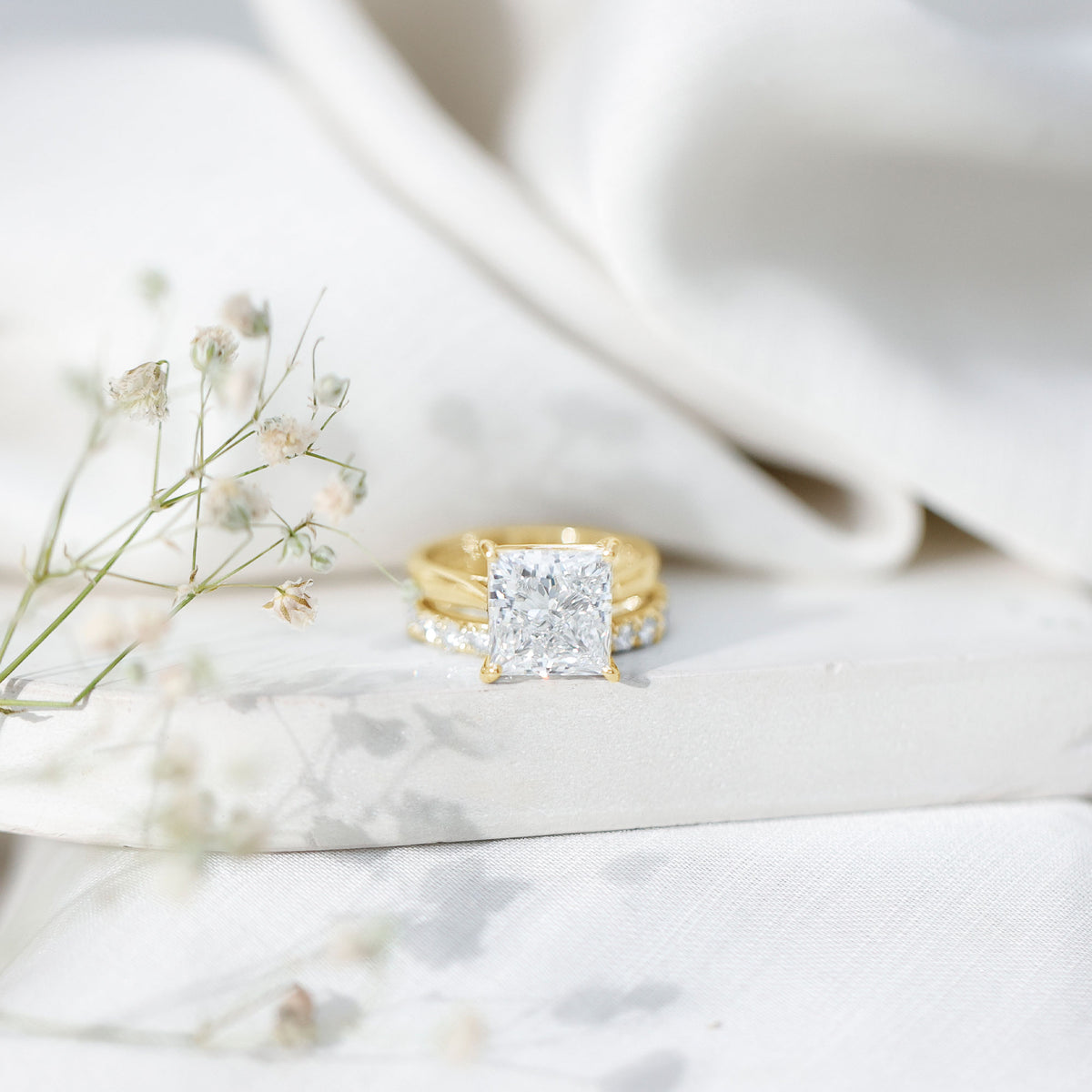 5 Carat Huge Lab Grown Diamond Princess Cut Engagement Ring Set with IGI Certificate Lab - ( E-VS1 ) - Rosec Jewels