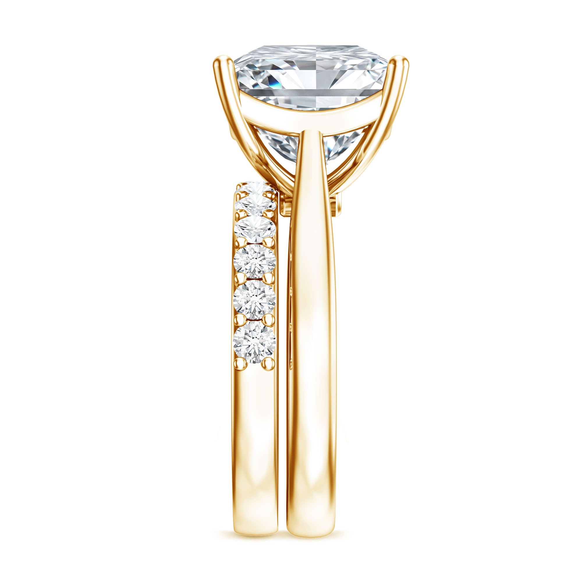 Rosec Jewels-5 Carat Huge Lab Grown Diamond Princess Cut Engagement Ring Set with IGI Certificate