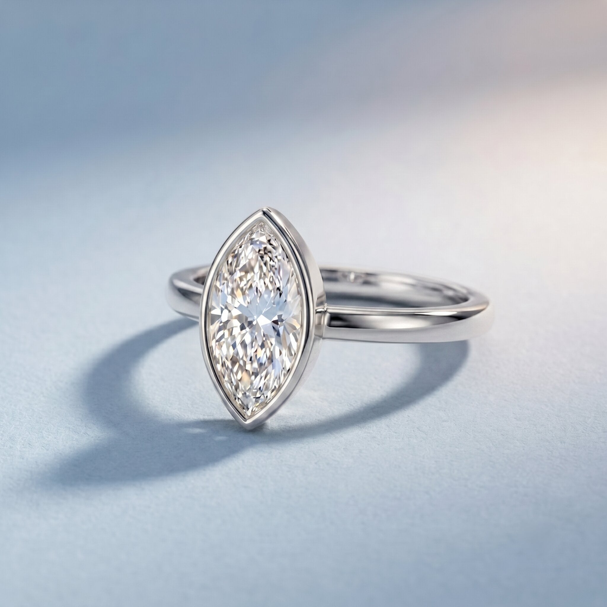 IGI Certified 1 Carat Marquise Lab Grown Diamond Engagement Ring in Bezel Setting Lab - ( E-VS1 ) - Rosec Jewels