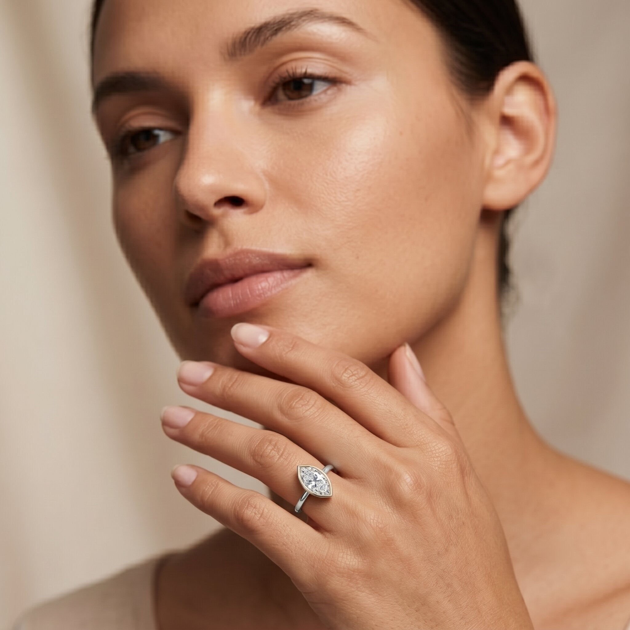 IGI Certified 1 Carat Marquise Lab Grown Diamond Engagement Ring in Bezel Setting Lab - ( E-VS1 ) - Rosec Jewels