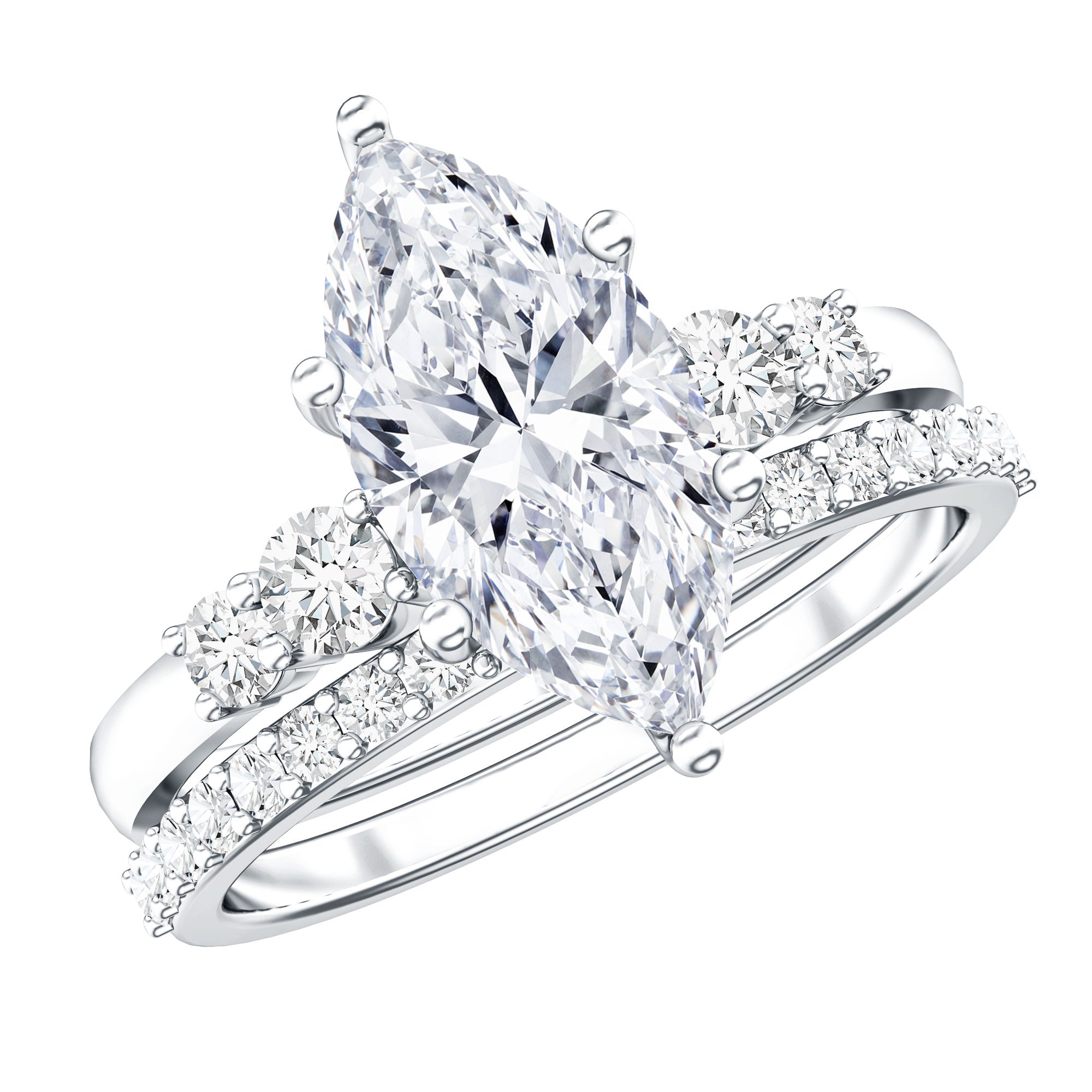 Rosec Jewels-2 Carat Marquise Cut Bridal Ring Set with IGI Certified Lab Grown Diamond
