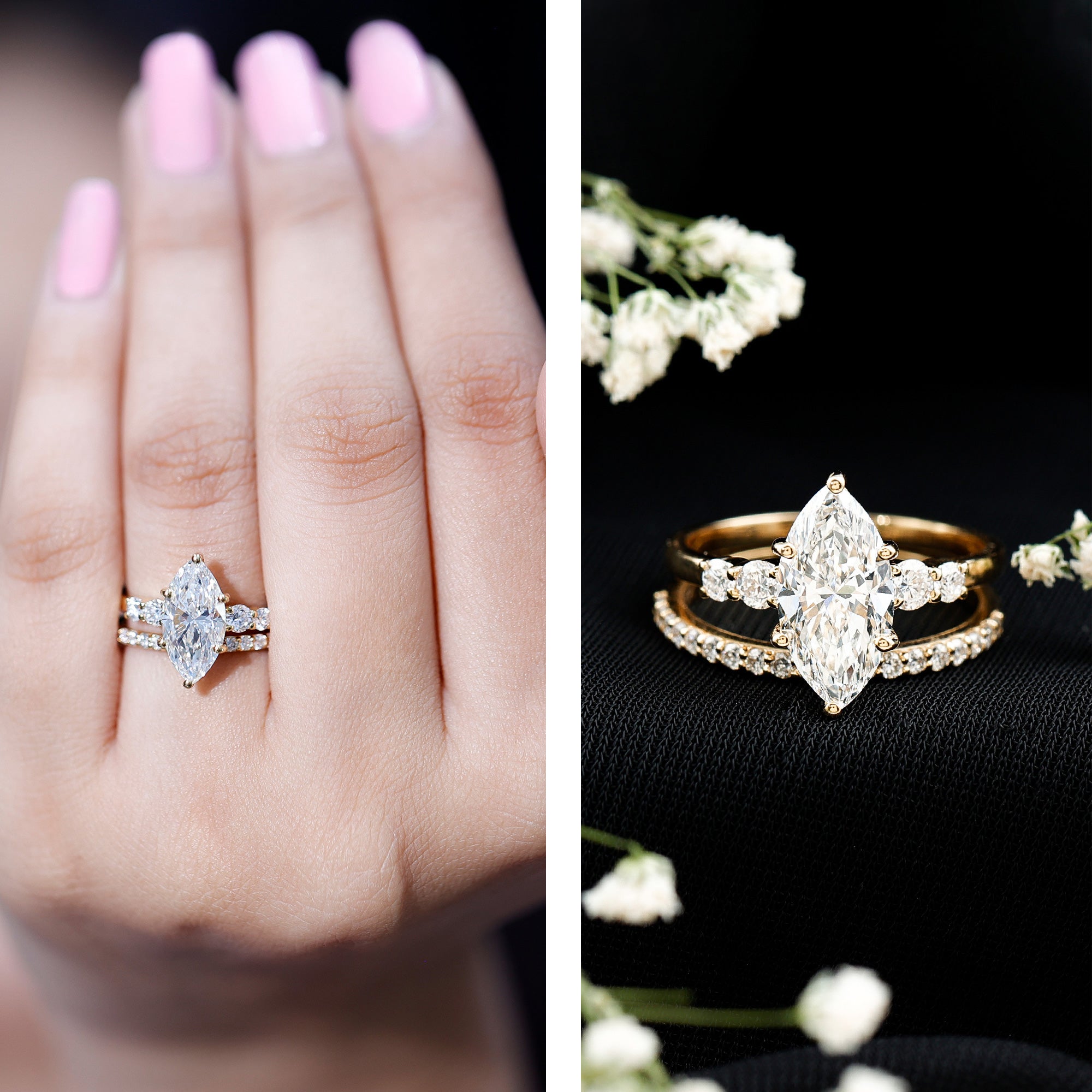 2 Carat Marquise Cut Bridal Ring Set with IGI Certified Lab Grown Diamond Lab - ( E-VS1 ) - Rosec Jewels