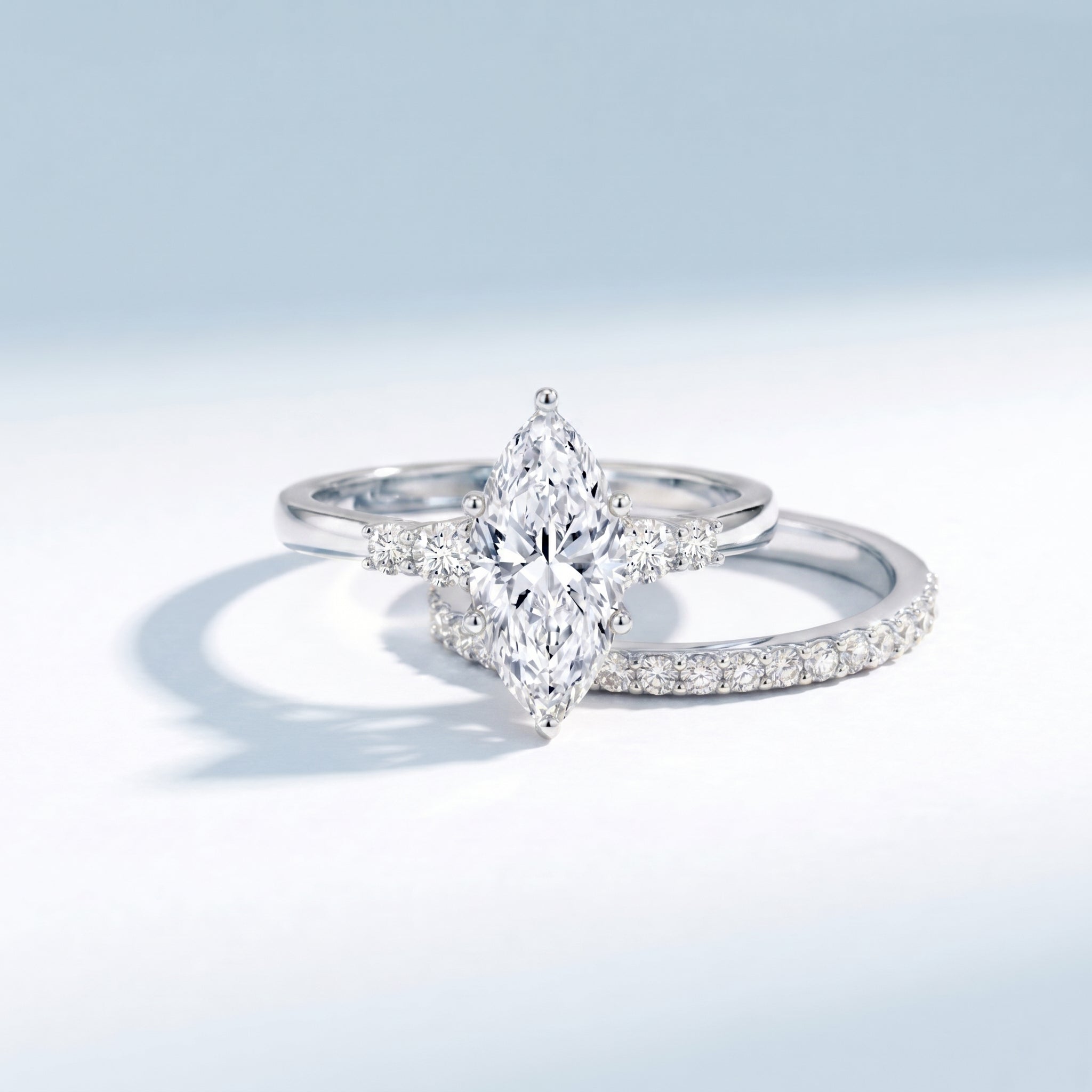 IGI Certified 3 Carat Lab Grown Diamond Marquise Bridal Wedding Ring Set Lab - ( E-VS1 ) - Rosec Jewels