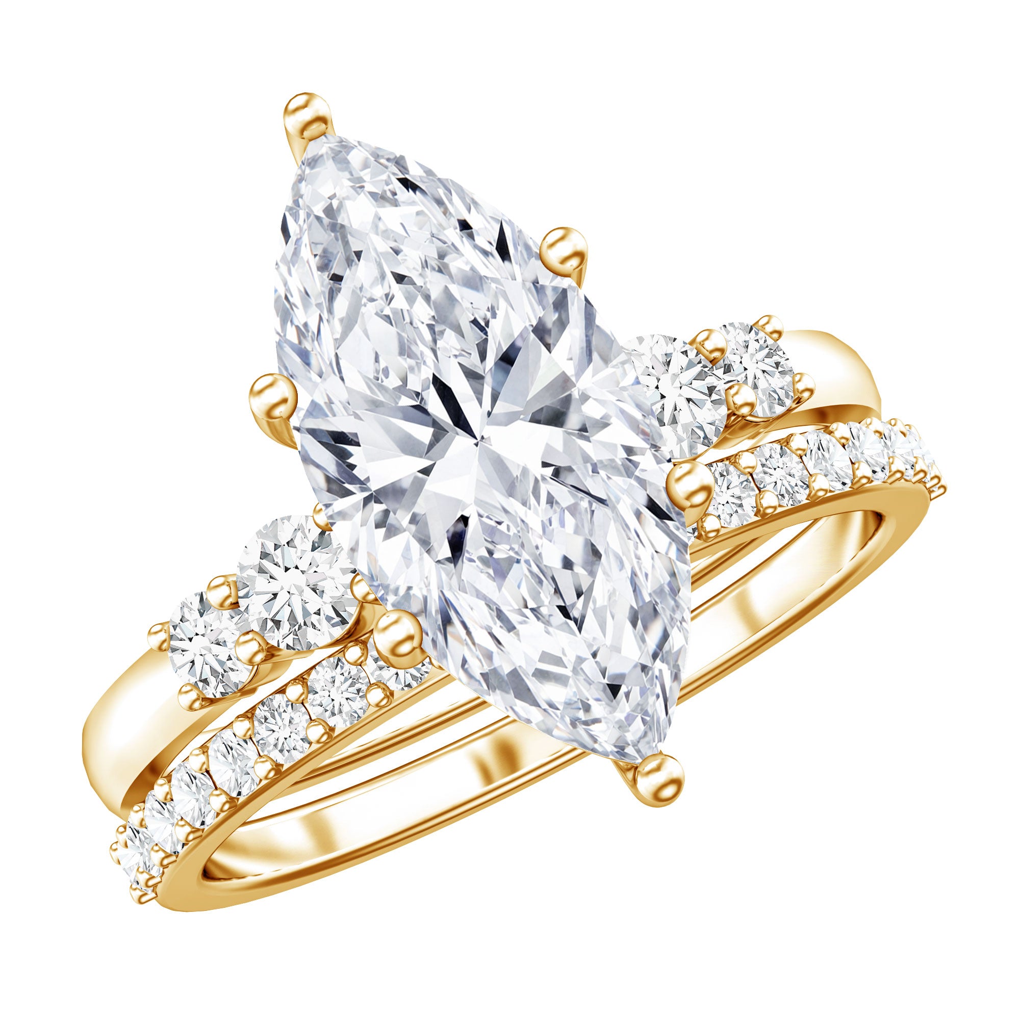 Rosec Jewels-IGI Certified 3 Carat Lab Grown Diamond Marquise Bridal Wedding Ring Set