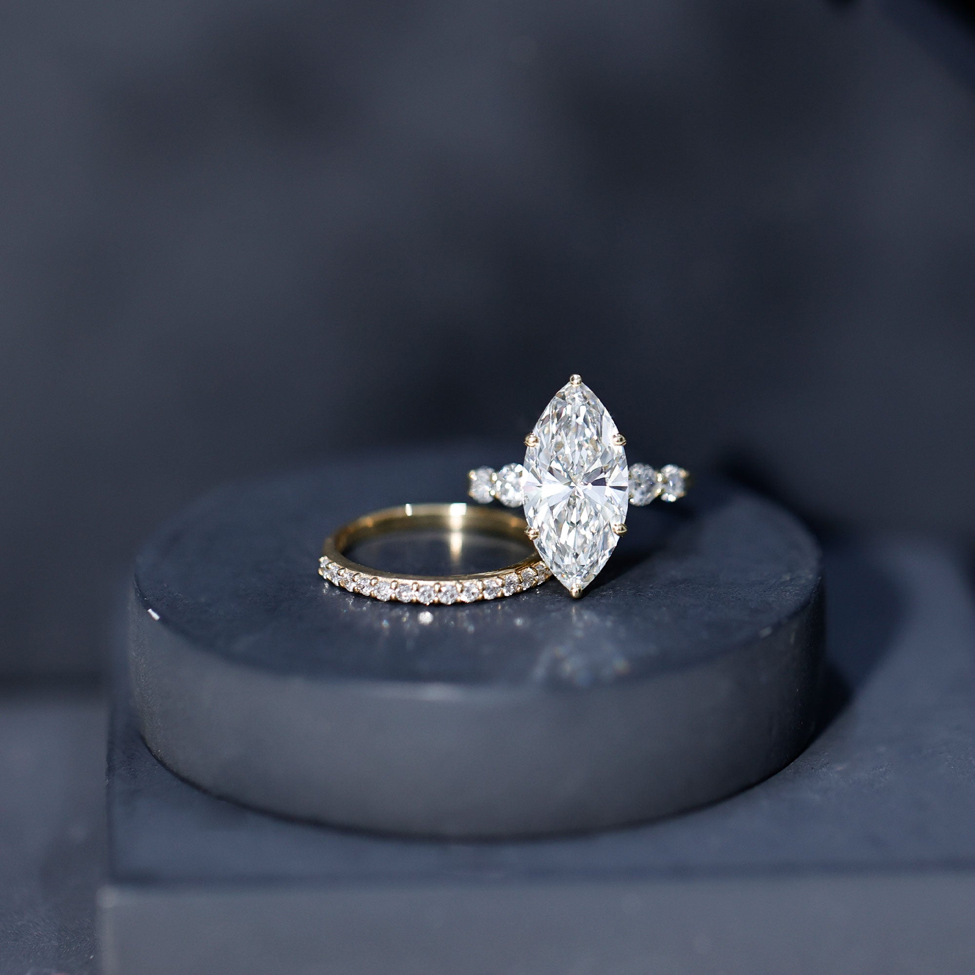 IGI Certified 3 Carat Lab Grown Diamond Marquise Bridal Wedding Ring Set Lab - ( E-VS1 ) - Rosec Jewels