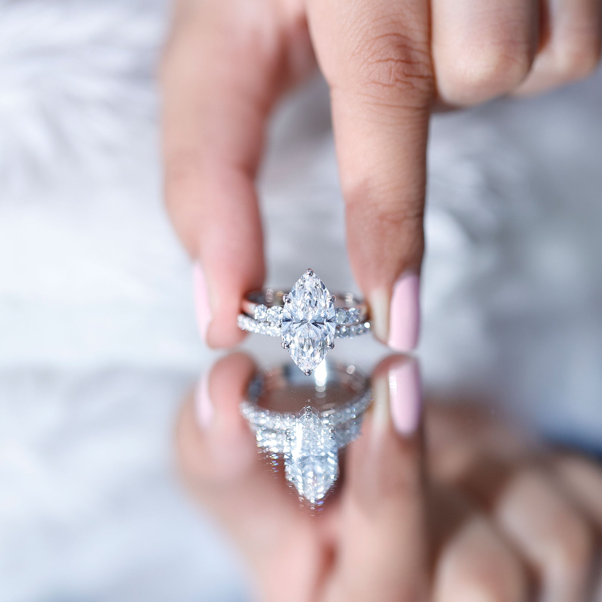 IGI Certified Lab Grown Diamond 4 Carat Marquise Engagement Ring with Wedding Band Lab - ( E-VS1 ) - Rosec Jewels