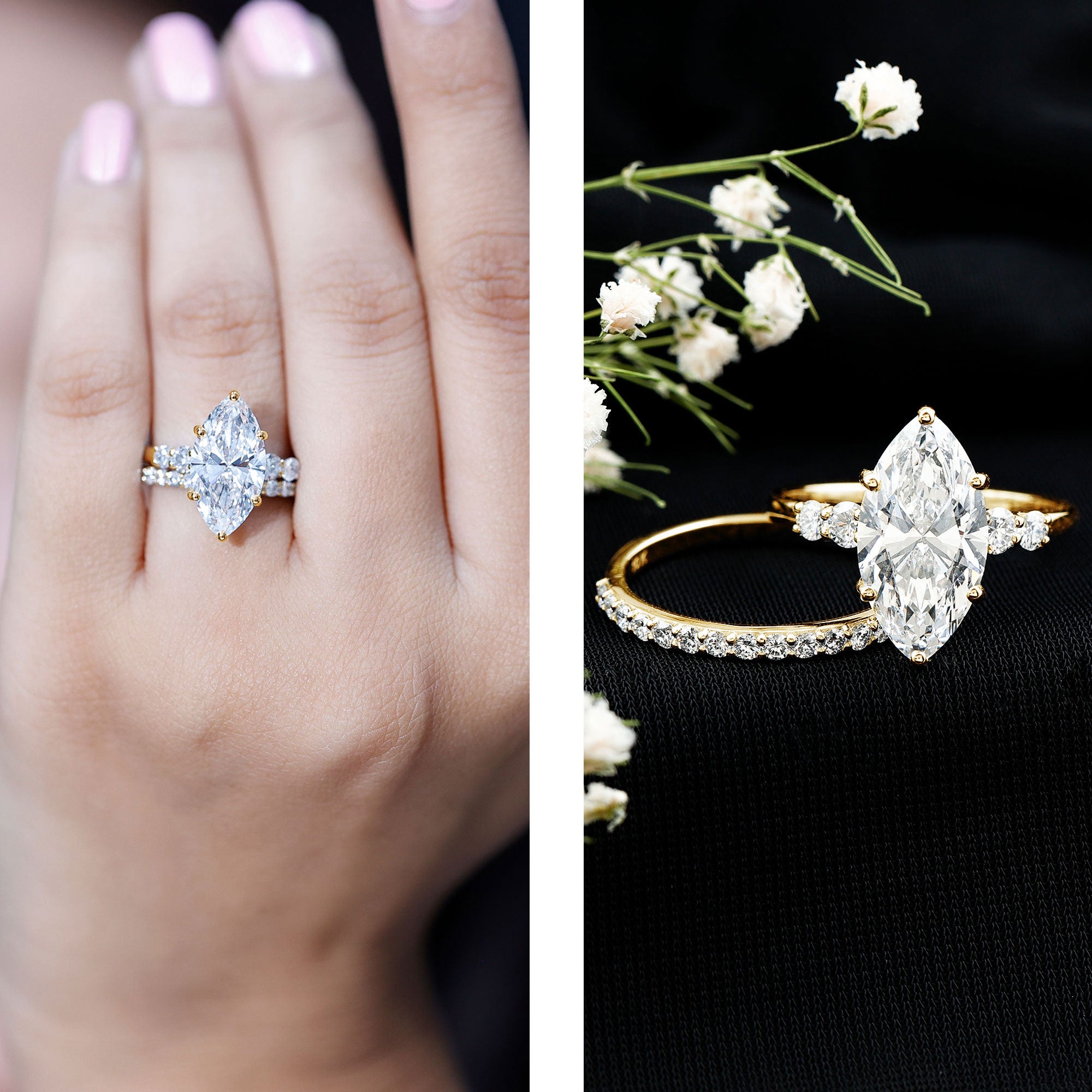 IGI Certified Lab Grown Diamond 4 Carat Marquise Engagement Ring with Wedding Band Lab - ( E-VS1 ) - Rosec Jewels