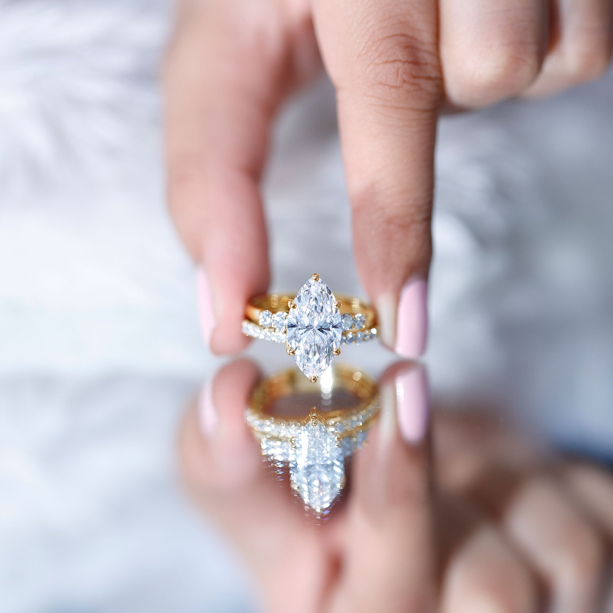 IGI Certified Lab Grown Diamond 4 Carat Marquise Engagement Ring with Wedding Band Lab - ( E-VS1 ) - Rosec Jewels