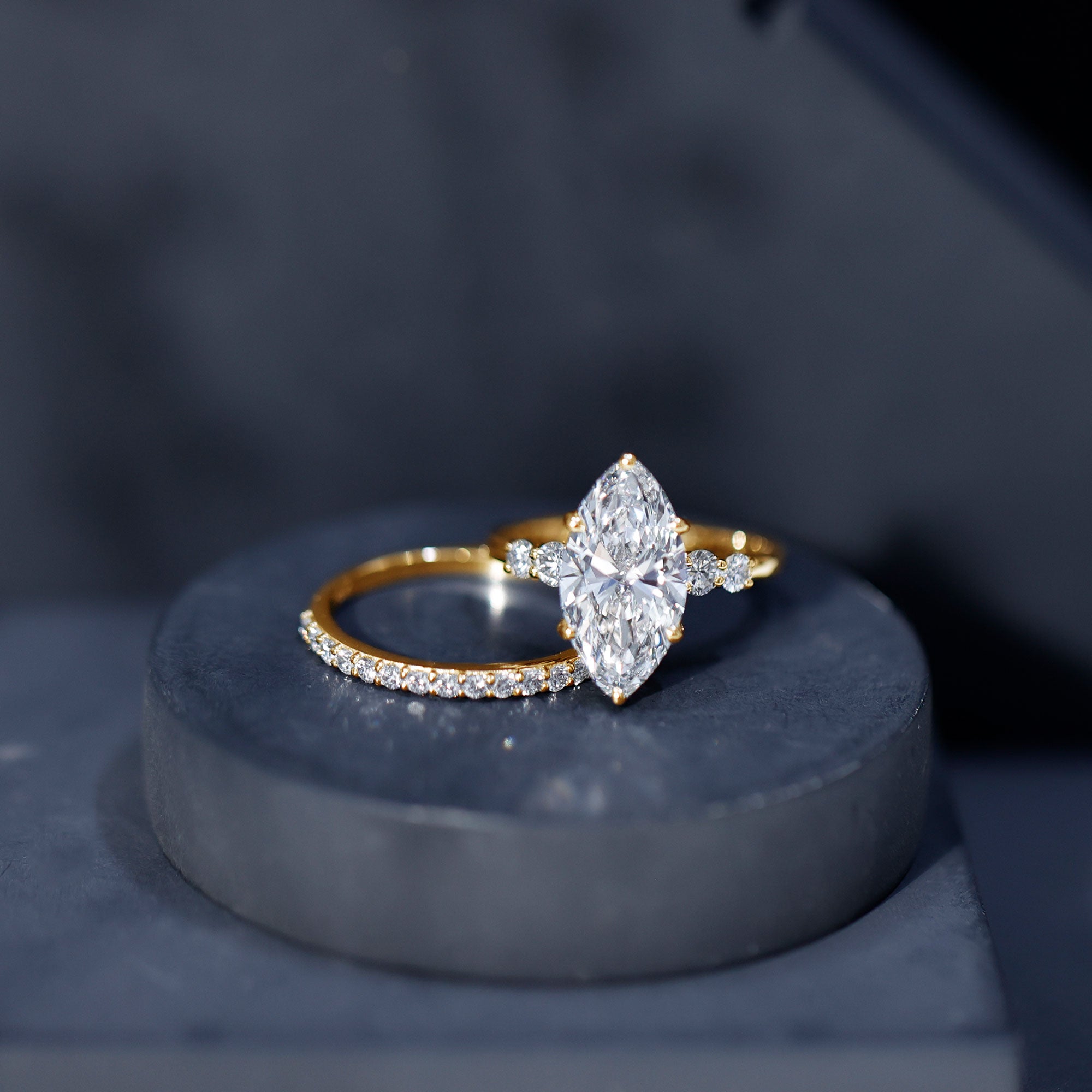 IGI Certified Lab Grown Diamond 4 Carat Marquise Engagement Ring with Wedding Band Lab - ( E-VS1 ) - Rosec Jewels