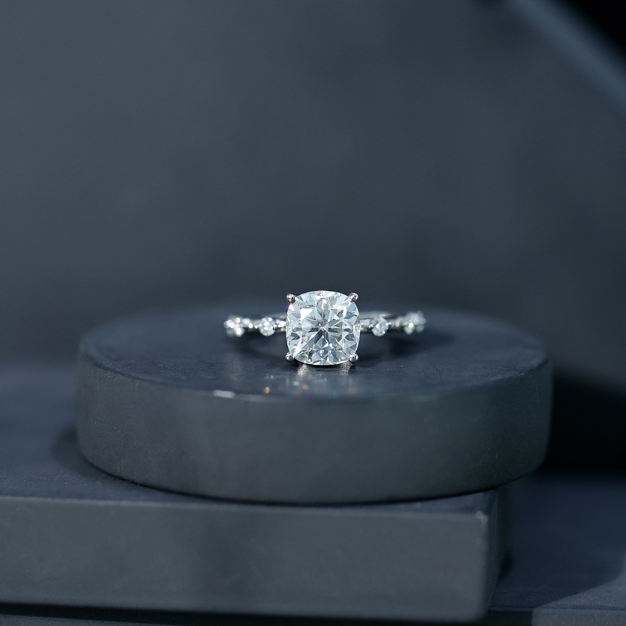 Rosec Jewels-3 Carat IGI Certified Lab Grown Diamond Cushion Cut Engagement Ring for Women