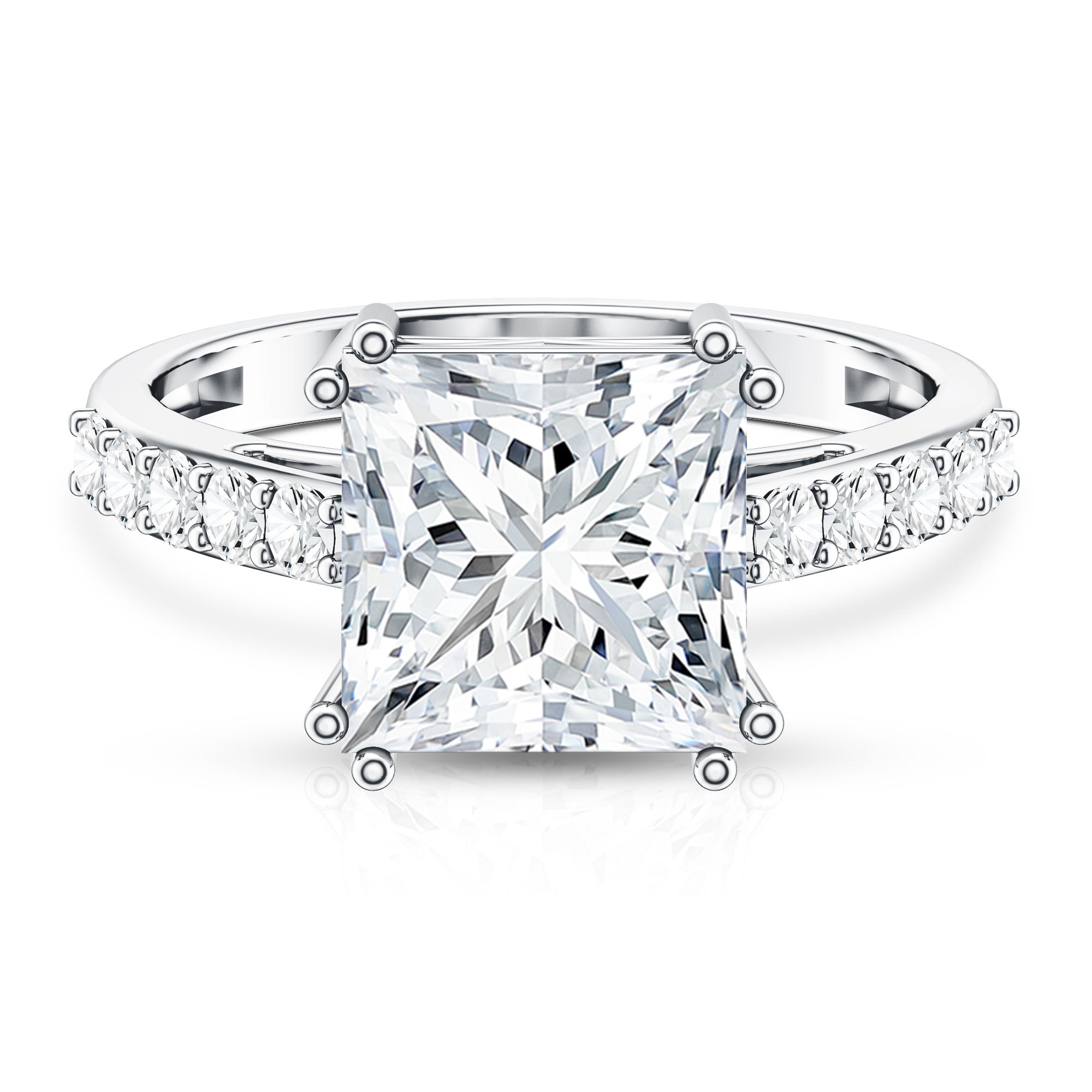 IGI Certified Princess Cut Lab Grown Diamond 5 Carat Engagement Ring with Side Stones Lab - ( E-VS1 ) - Rosec Jewels