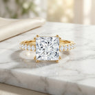 IGI Certified Princess Cut Lab Grown Diamond 5 Carat Engagement Ring with Side Stones Lab - ( E-VS1 ) - Rosec Jewels