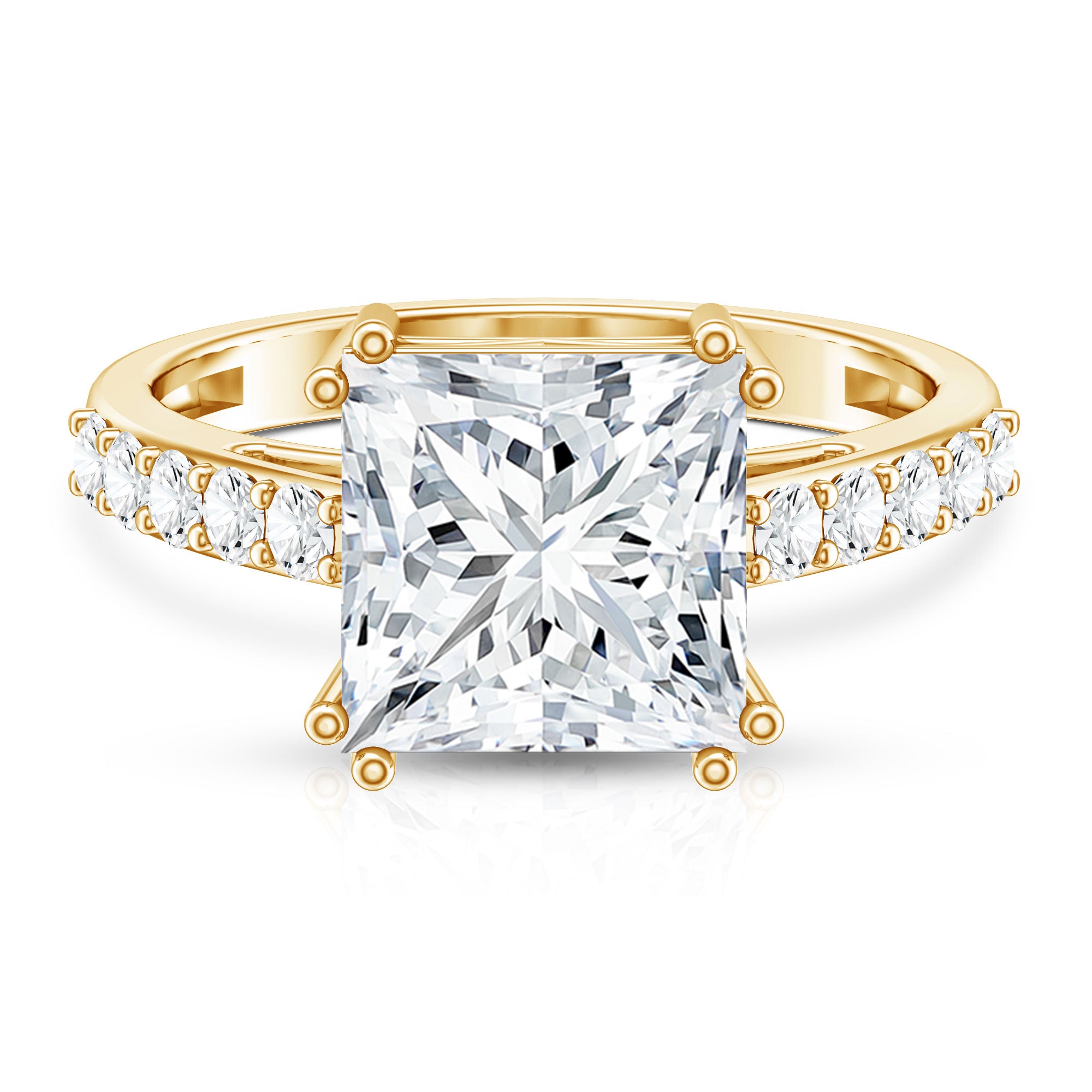 IGI Certified Princess Cut Lab Grown Diamond 5 Carat Engagement Ring with Side Stones Lab - ( E-VS1 ) - Rosec Jewels