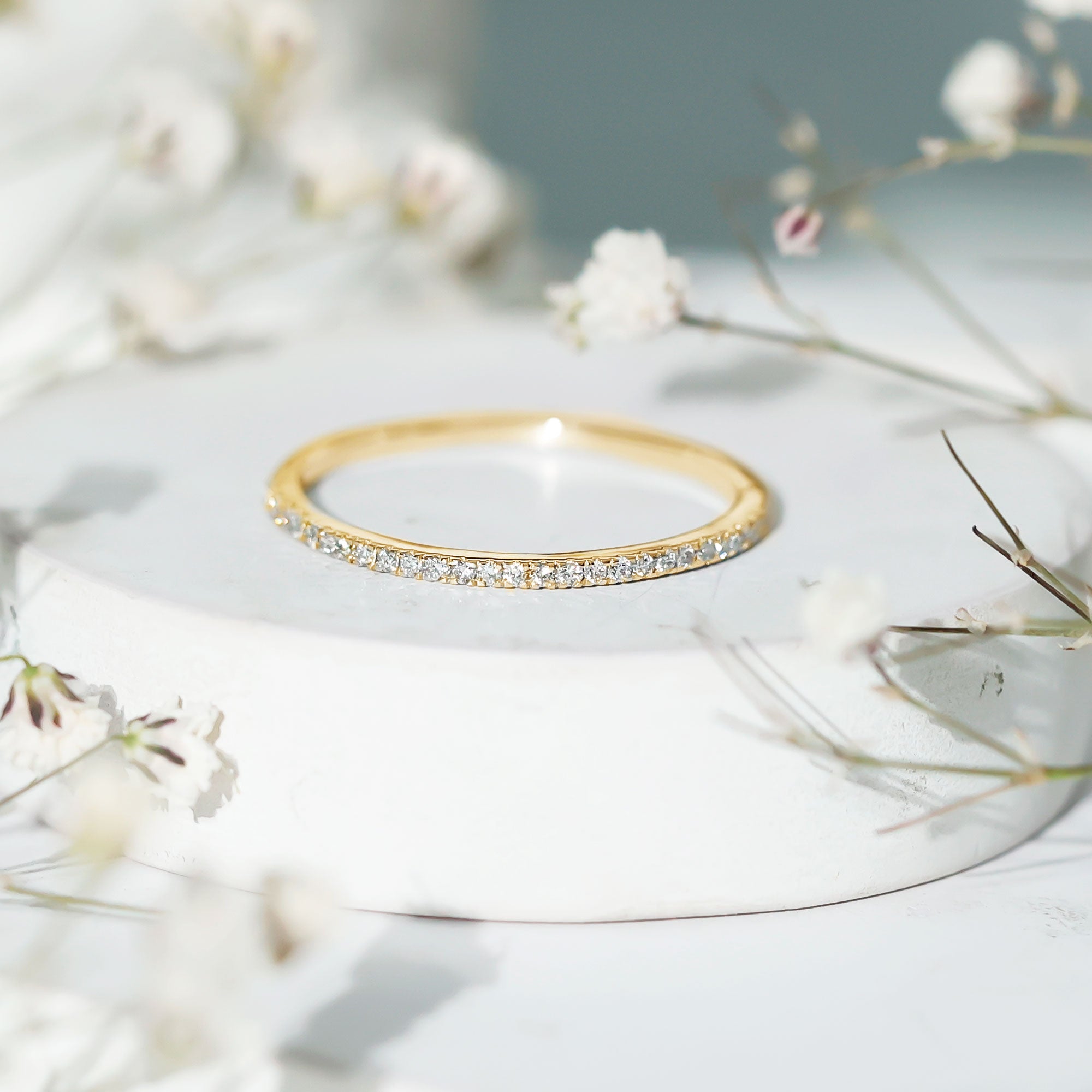 Certified Diamond Half Eternity Ring in Pave Setting Natural - ( HI-SI ) - Rosec Jewels