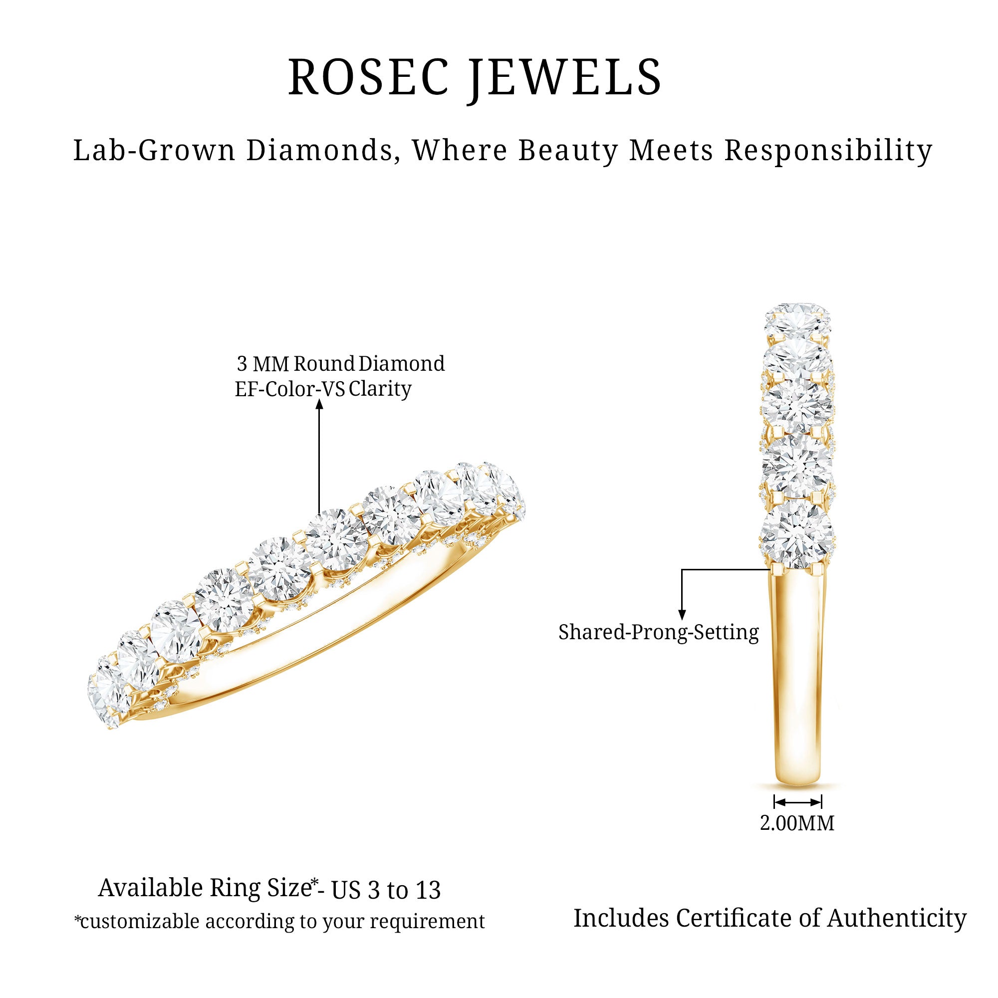 Lab Grown Diamond Half Eternity Wedding Band for Women Lab - ( EF-VS ) - Rosec Jewels