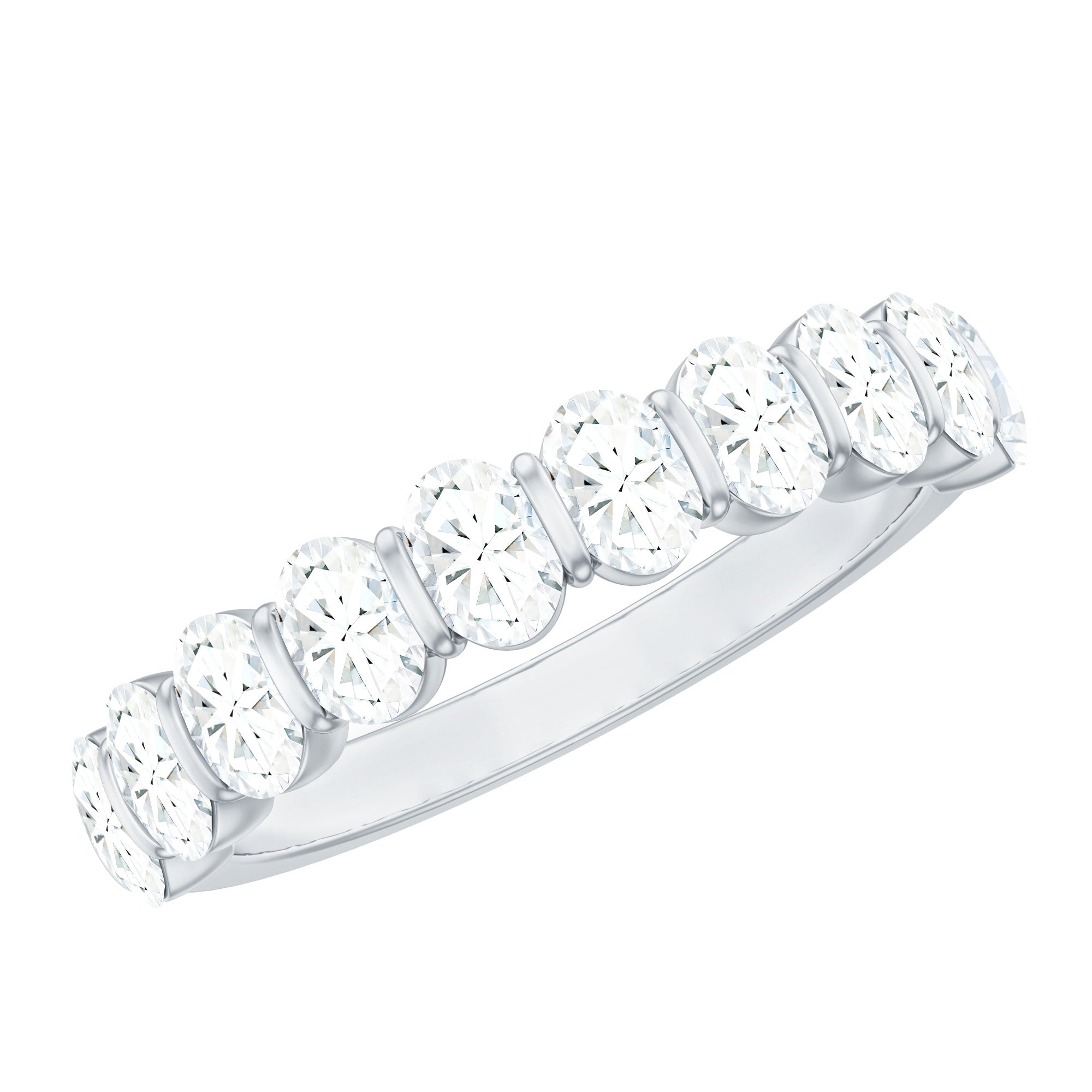 Rosec Jewels-Oval Shaped Cubic Zirconia Half Eternity Band Ring with Certificate