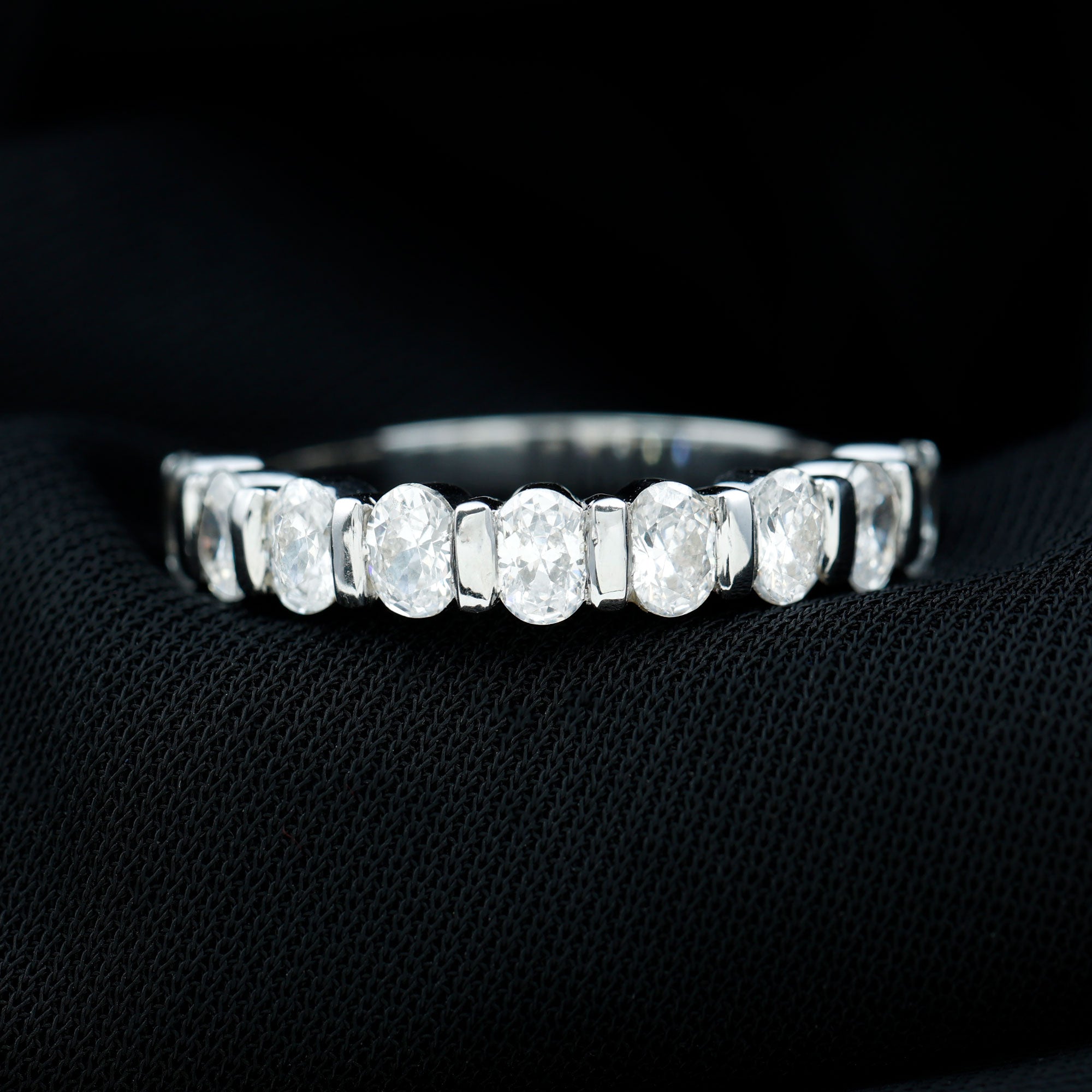 Rosec Jewels-Oval Shaped Cubic Zirconia Half Eternity Band Ring with Certificate