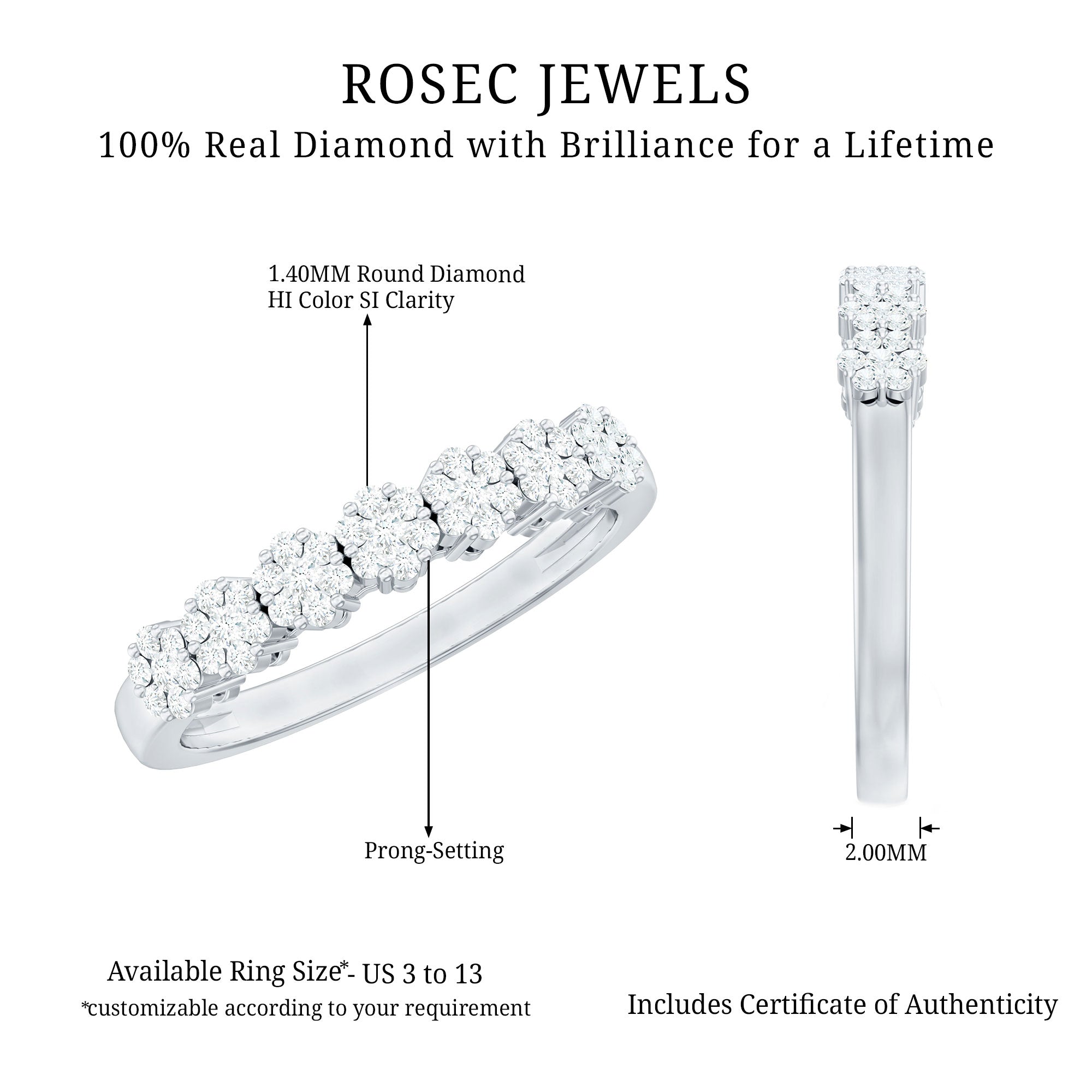 Certified Diamond Cluster Anniversary Ring Natural - ( HI-SI ) - Rosec Jewels